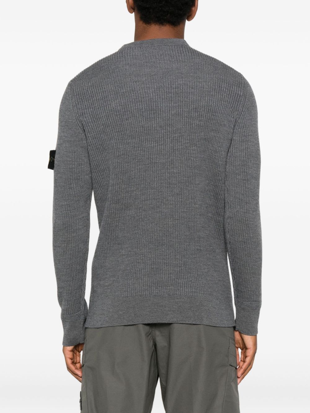 Stone Island Ribbed Sweater With Application In Gray