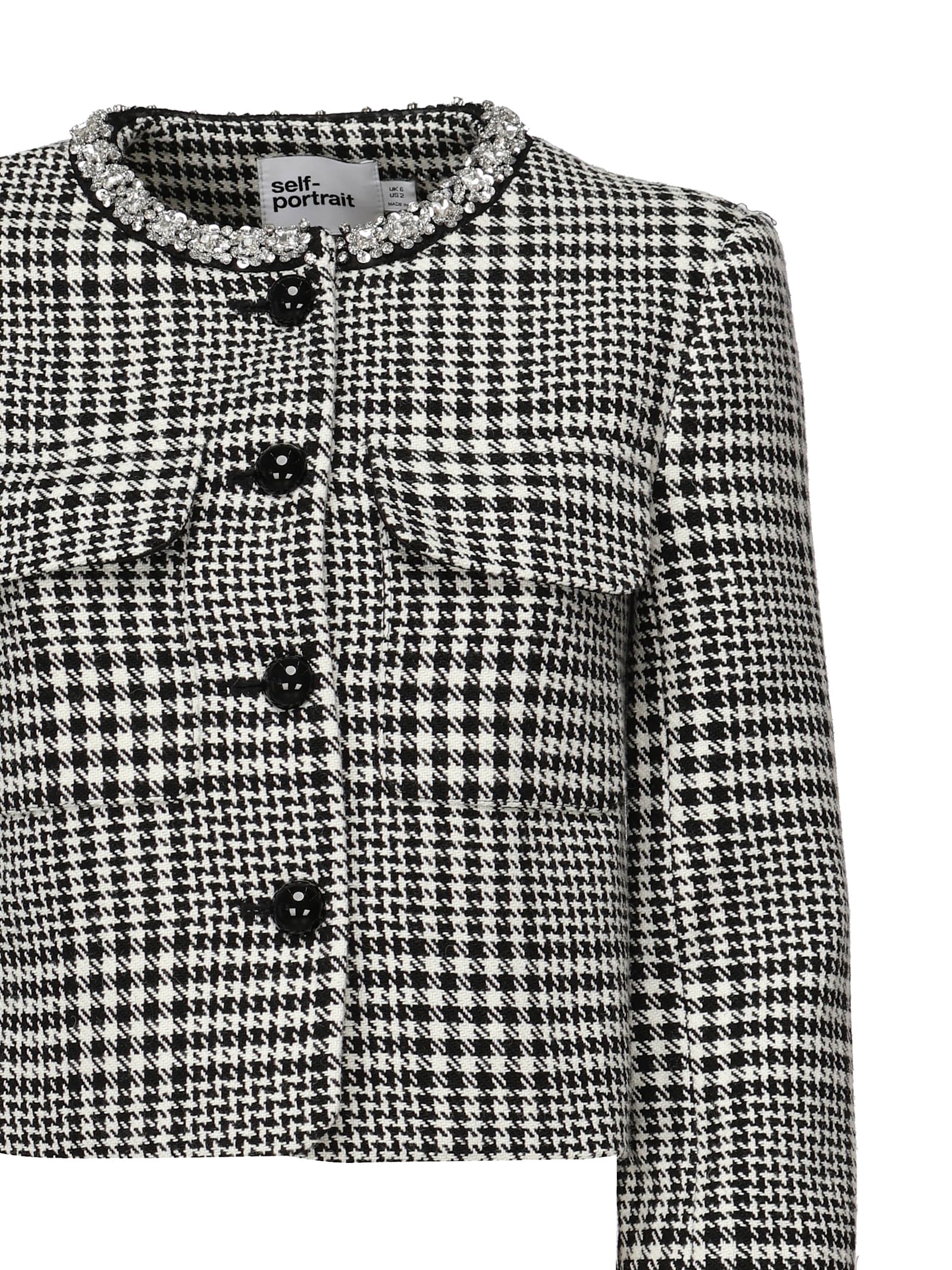 Self-portrait Houndstooth Wool Blend Jacket In Gray