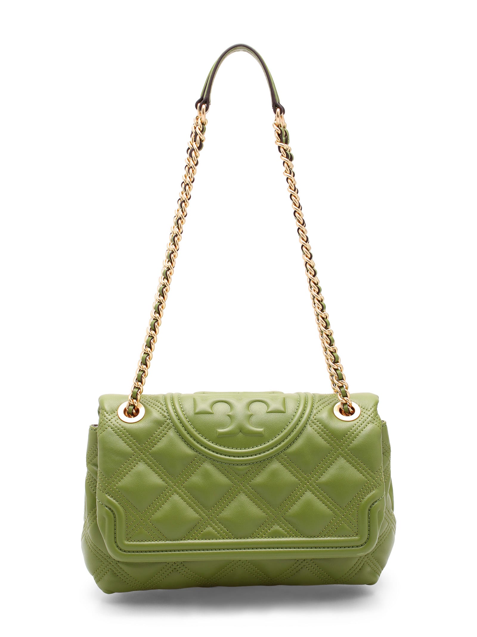 Tory Burch Fleming Leather Shoulder Bag In Green