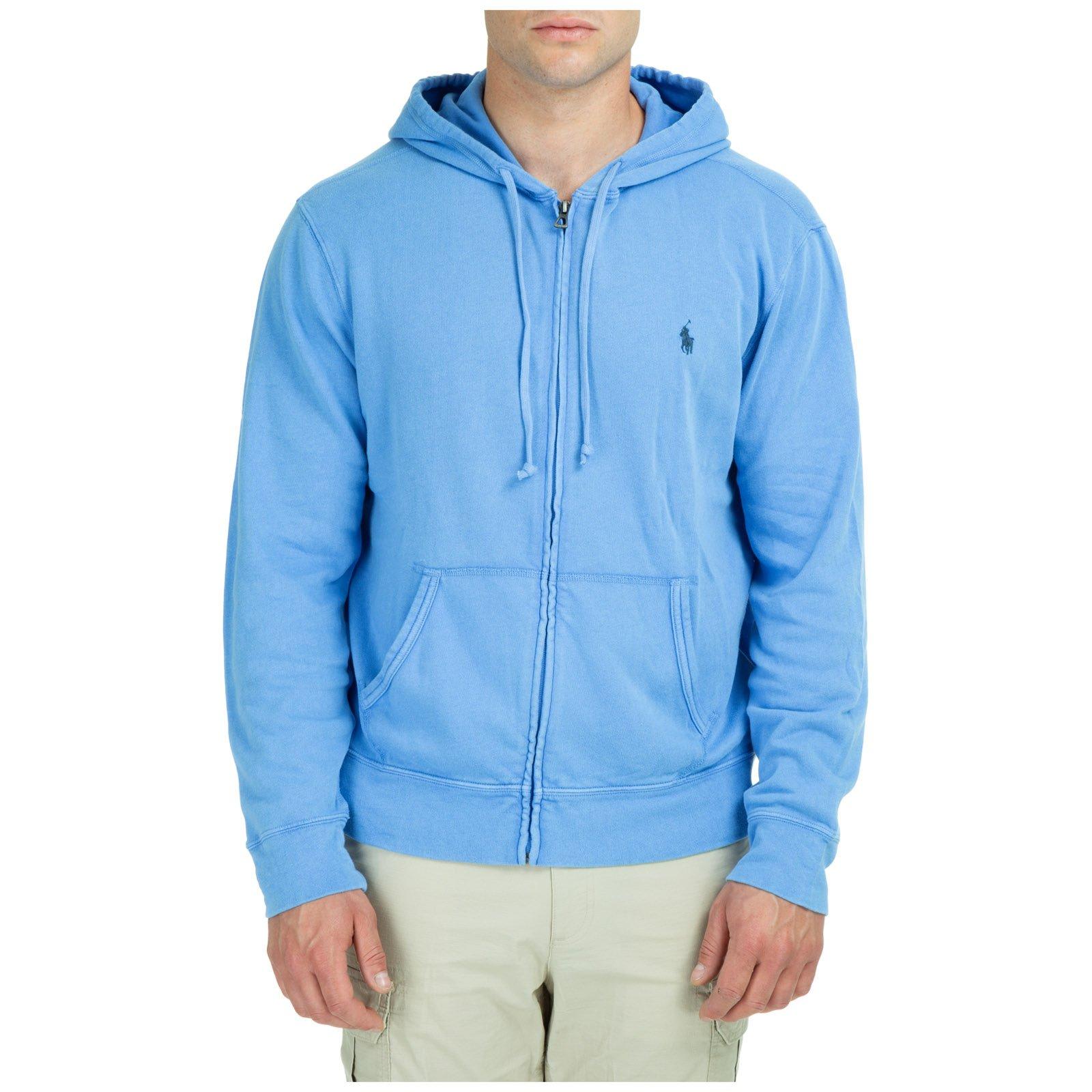 Shop Polo Ralph Lauren Embroidered Pony Zipped Hoodie In Clear Blue