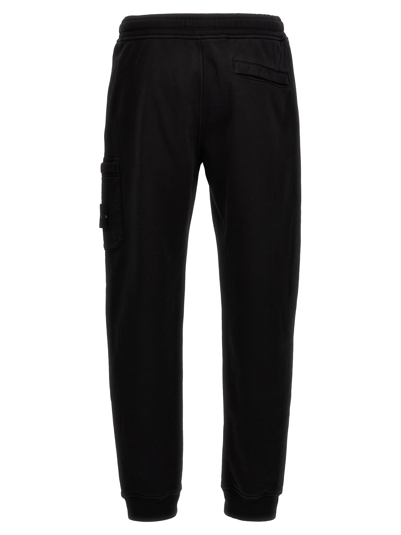 Stone Island Brushed Cotton Joggers With Adjustable Drawstring And Side Logo Badge In Black