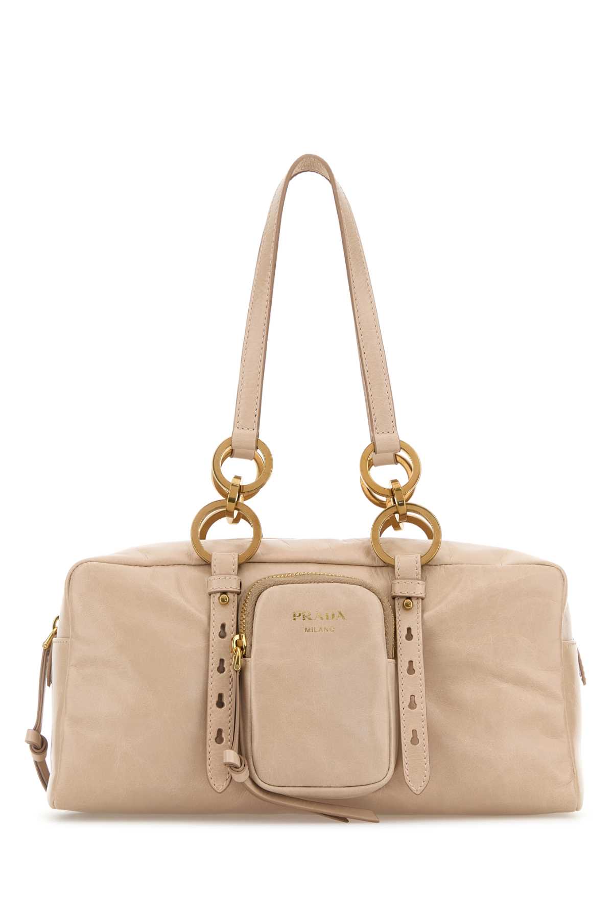 Prada Leather Handbag With Double Handles And Pocket In Pink