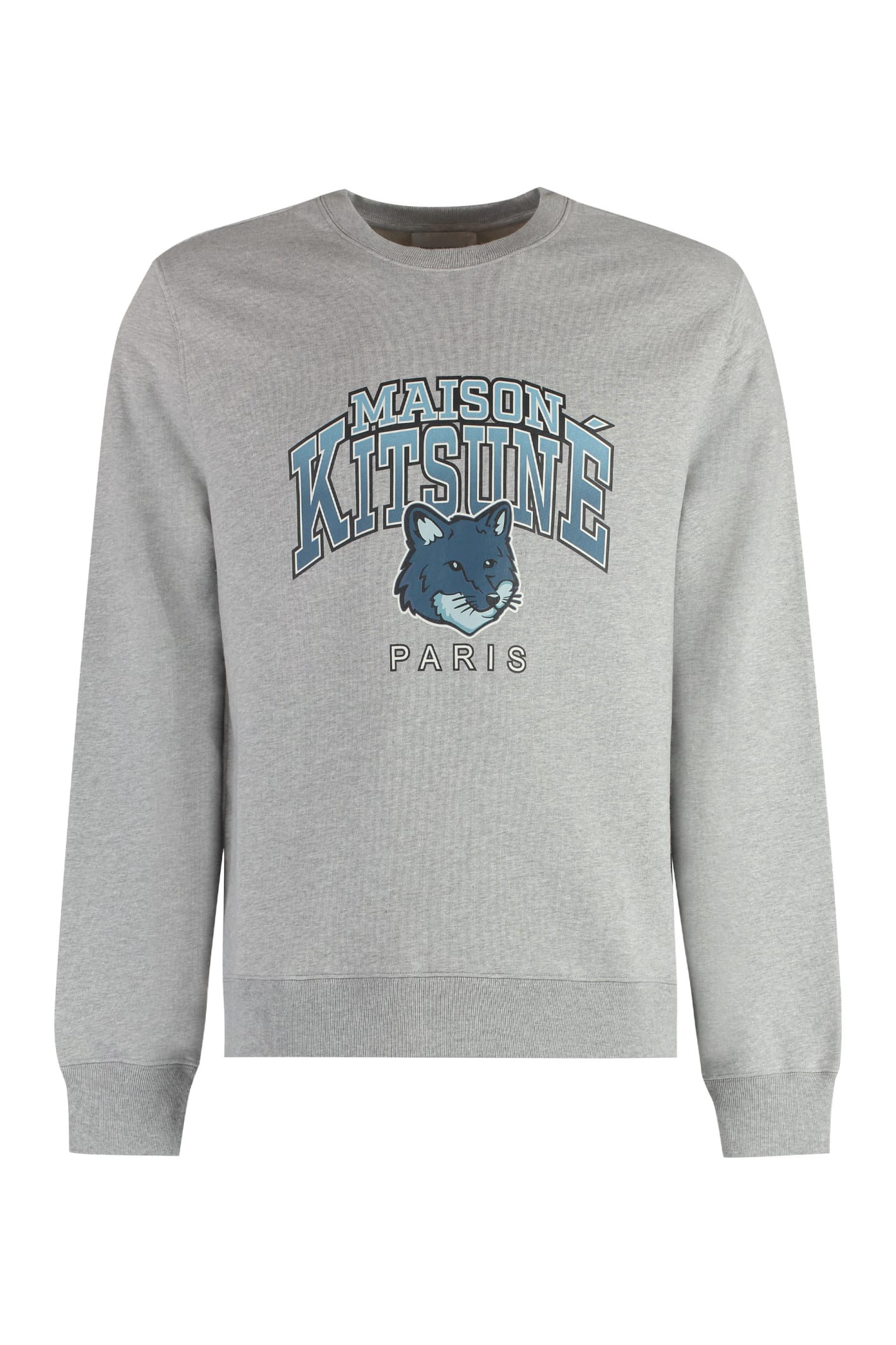 Shop Maison Kitsuné Campus Fox Printed Cotton Sweatshirt In Grey