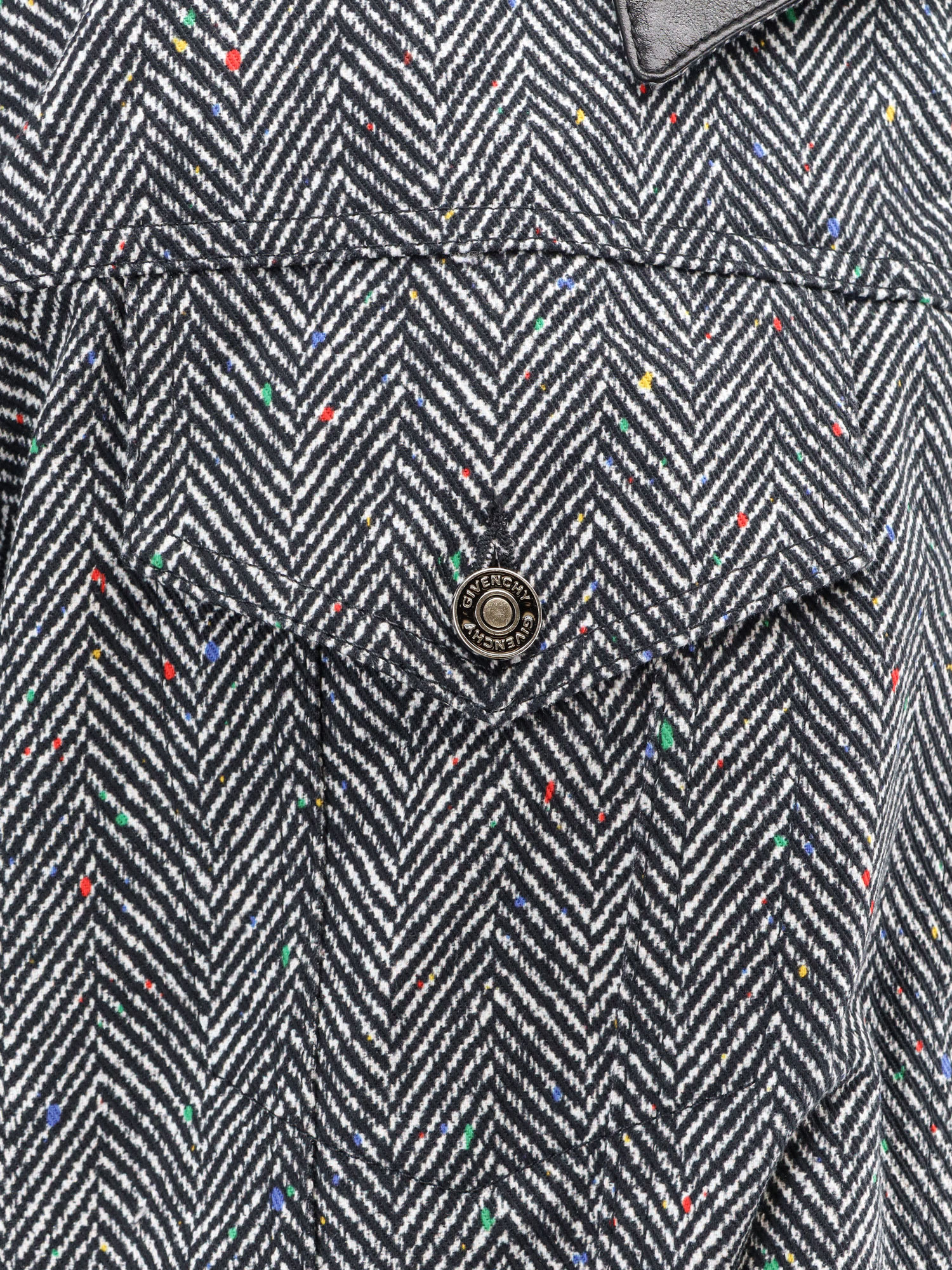Givenchy Herringbone Pattern Cotton Jacket With Leather Collar In Gray