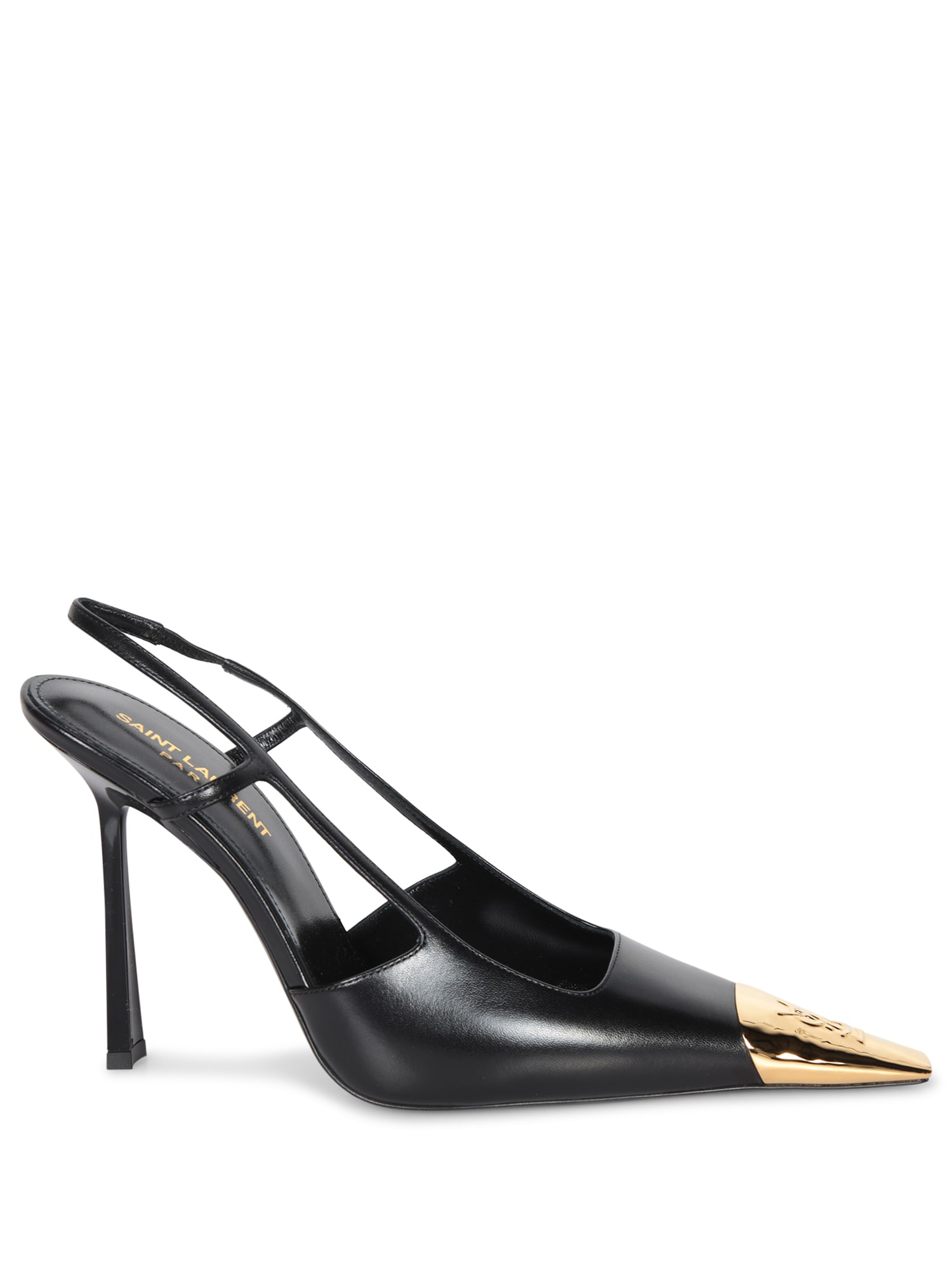 Saint Laurent Slingback Stone 110 Black-gold Pumps In Black