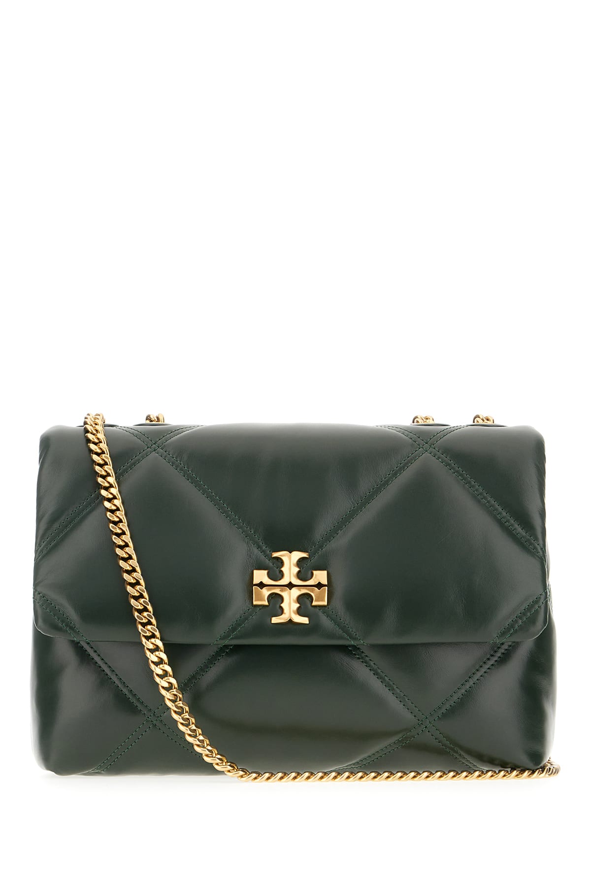 Shop Tory Burch Bottle Green Nappa Leather Kira Shoulder Bag In Fir Tree