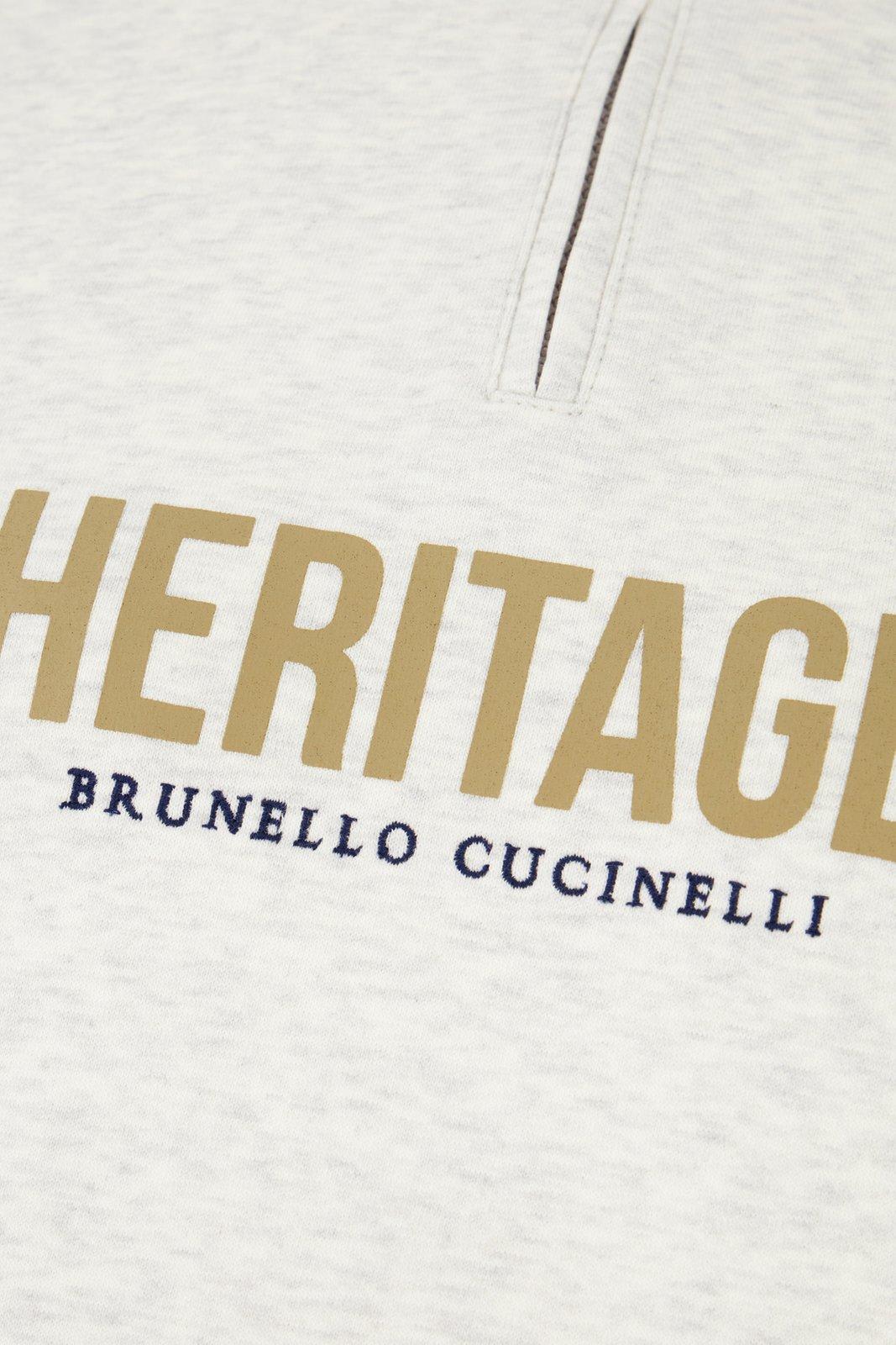 Shop Brunello Cucinelli Logo Printed High Neck Sweatshirt In Perla+creta+blu