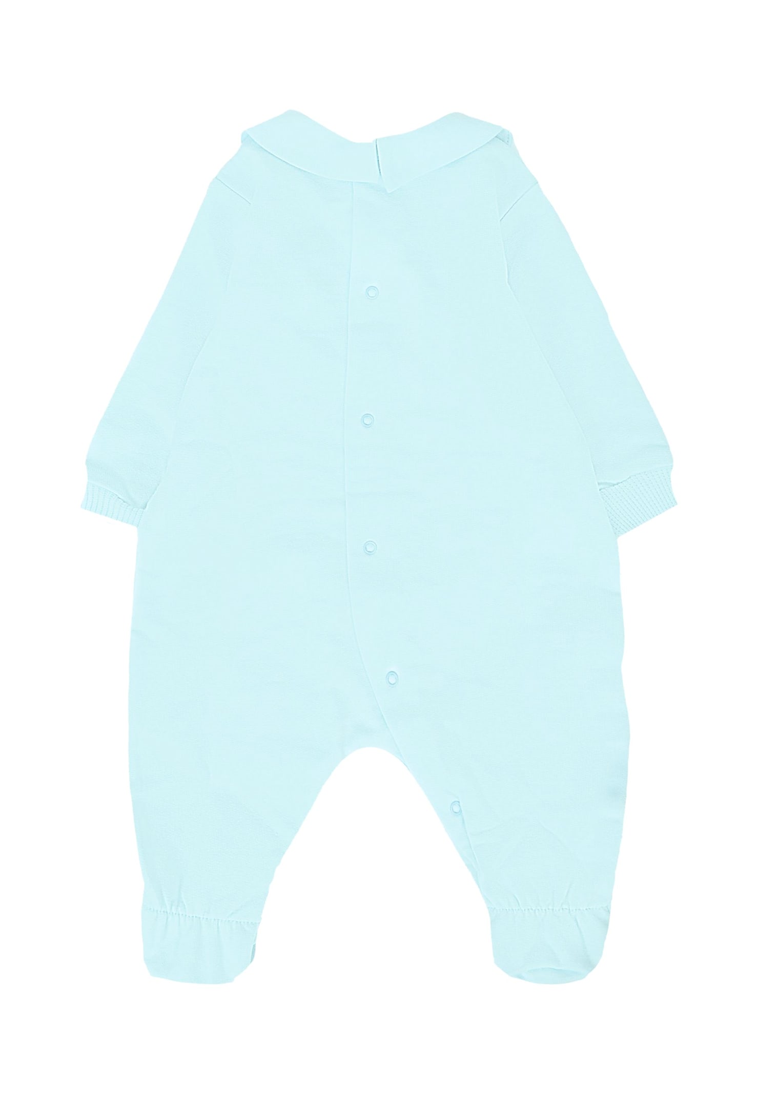 Moschino Light Blue Romper For Baby Boy With Teddy Bear And Logo In Blue