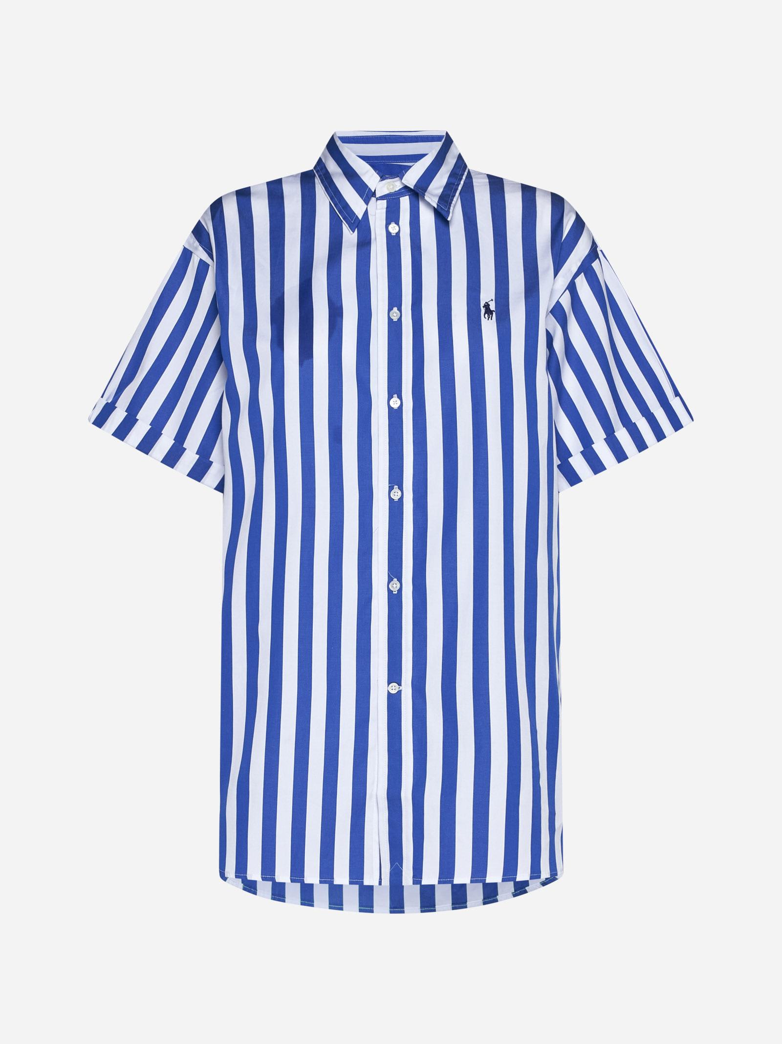 Shop Polo Ralph Lauren Striped Cotton Shirt  In White/blu