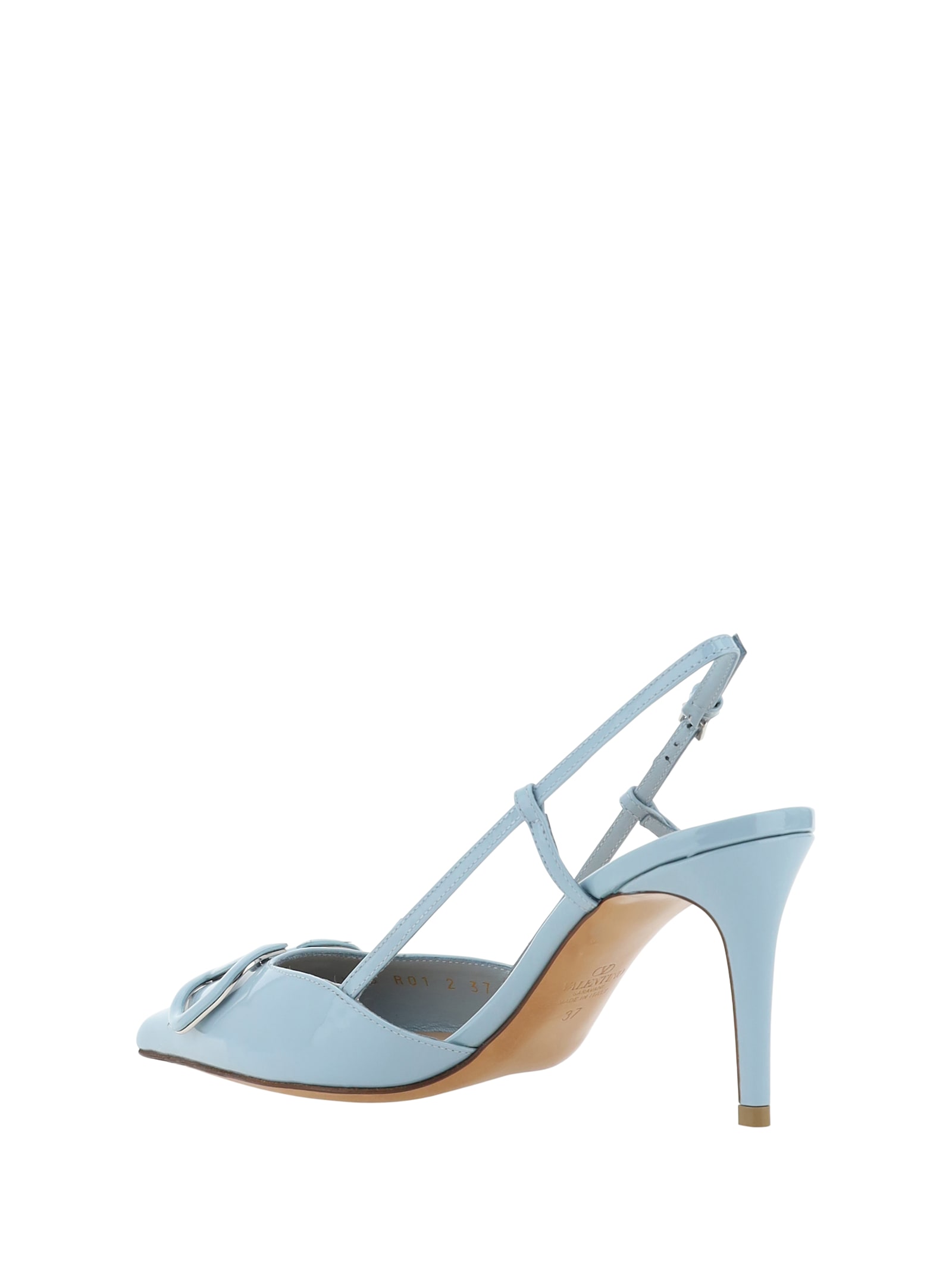 Shop Valentino Vlogo Pumps Slingback In Blu Porcellana