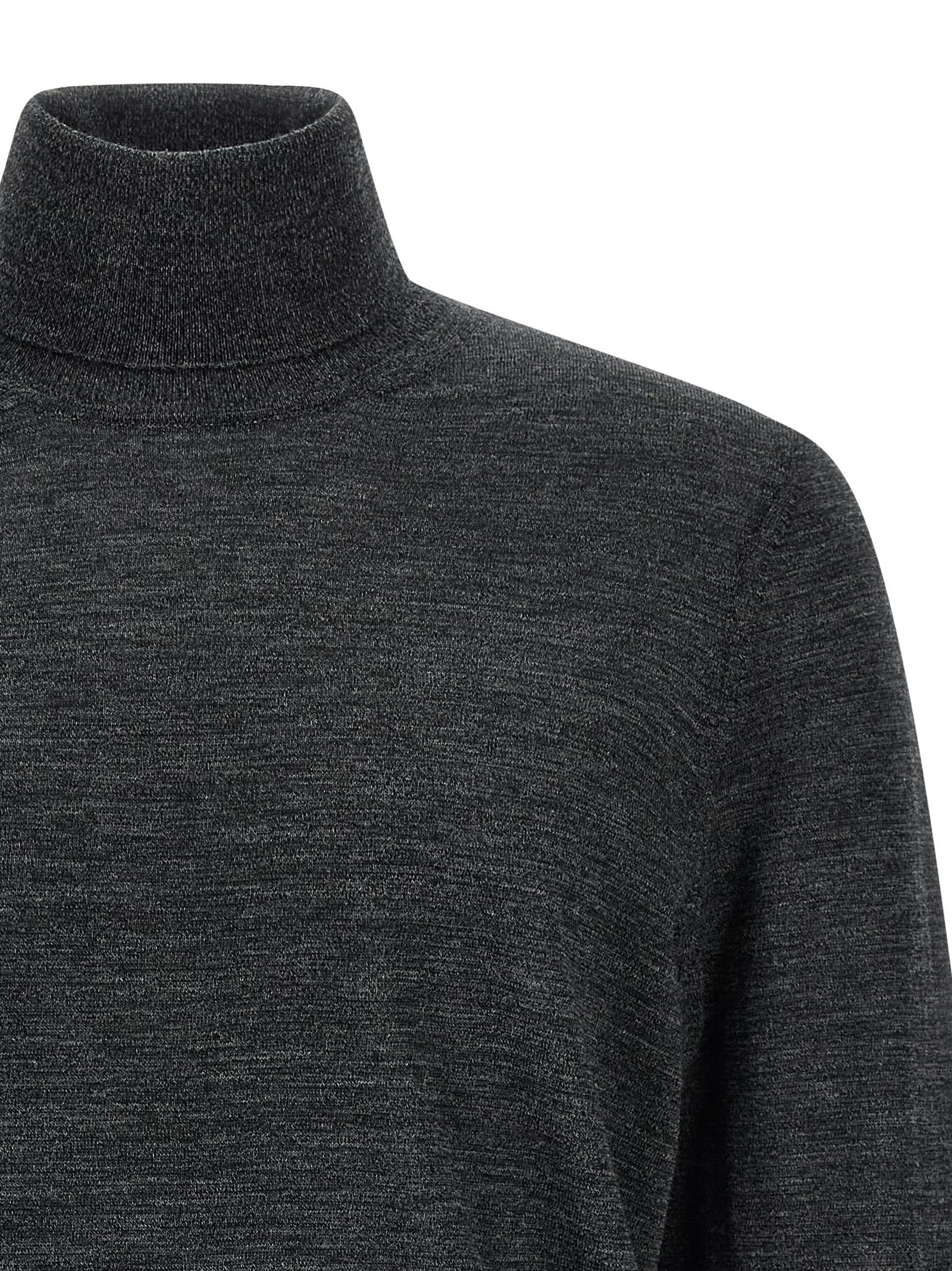 Hugo Boss Grey Turtleneck Wool Sweater In Black