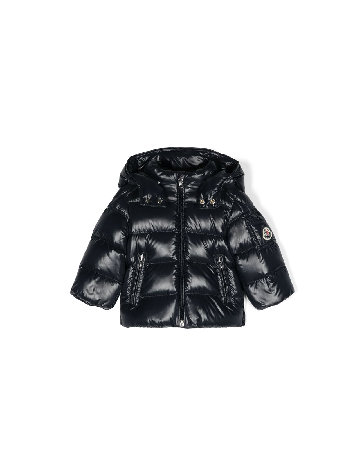 Shop Moncler Blue Maya Baby Down Jacket