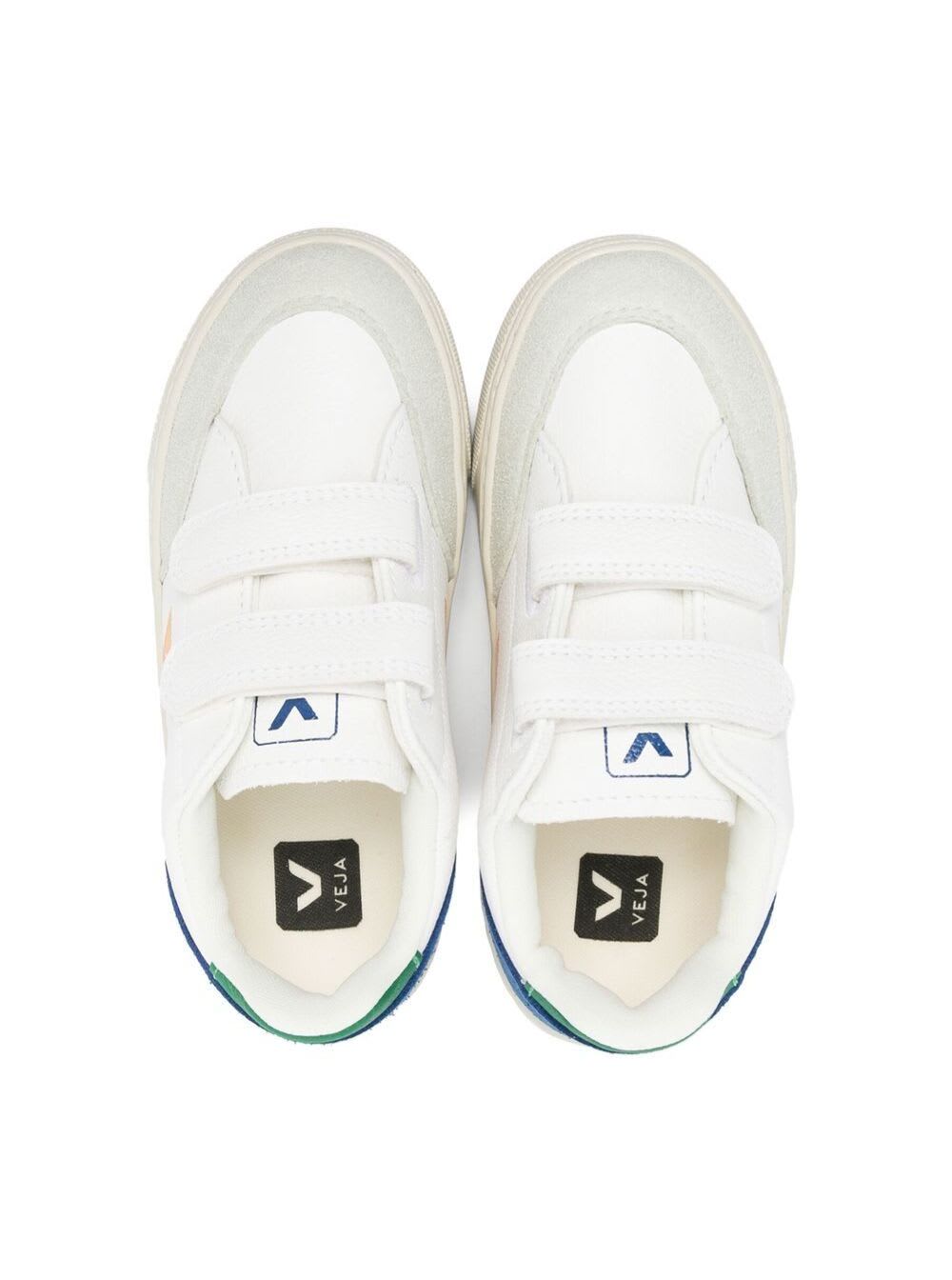 Shop Veja White Sneakers V-12 With Touch Strap In White Leather Kids In Multicolor