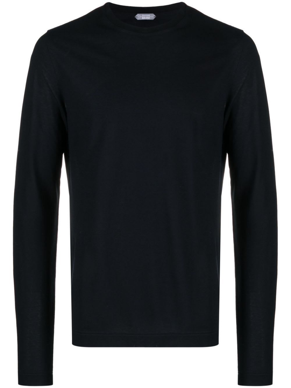 Shop Zanone Long Sleeves T-shirt In Navy Blue