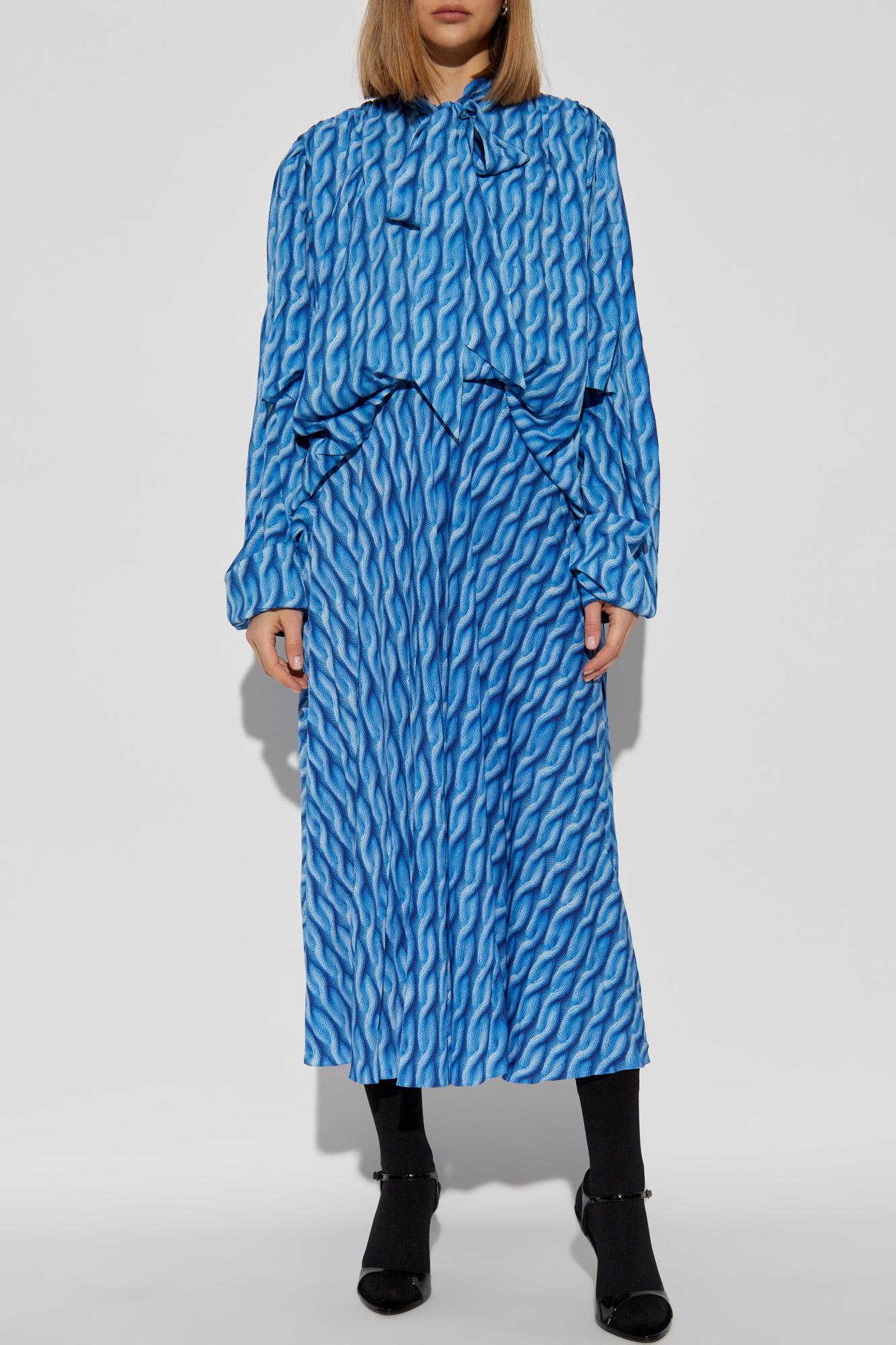 Balenciaga Midi Dress With Bow And Print In Blue