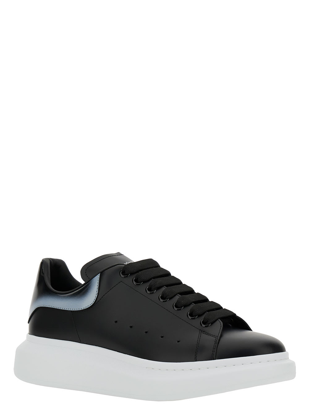 Shop Alexander Mcqueen Black Sneakers With Oversized Platform And Logo Detail In Leather Man