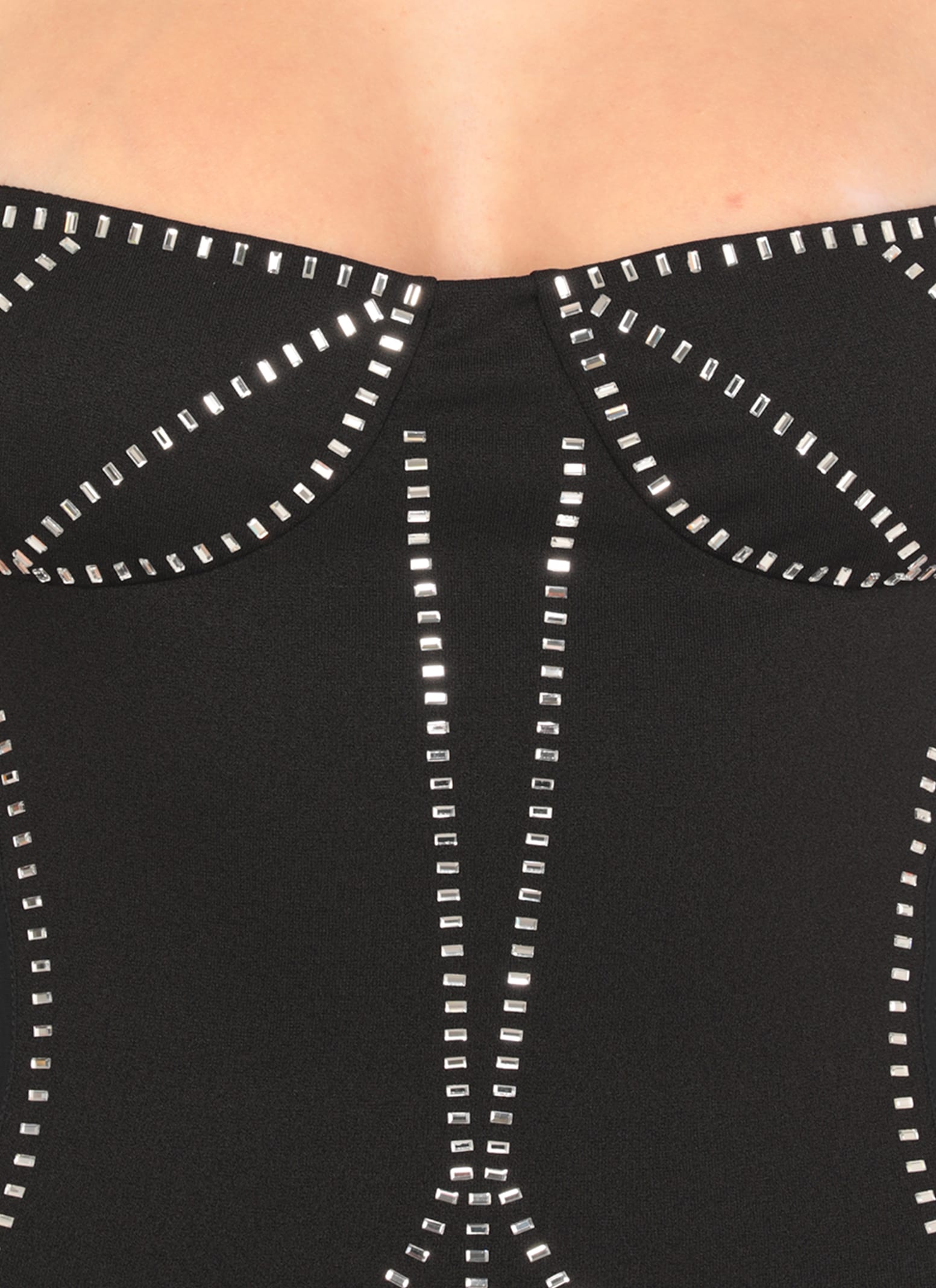 Attico Black Sablè Crystal Hotfix Bustier Minidress In Black