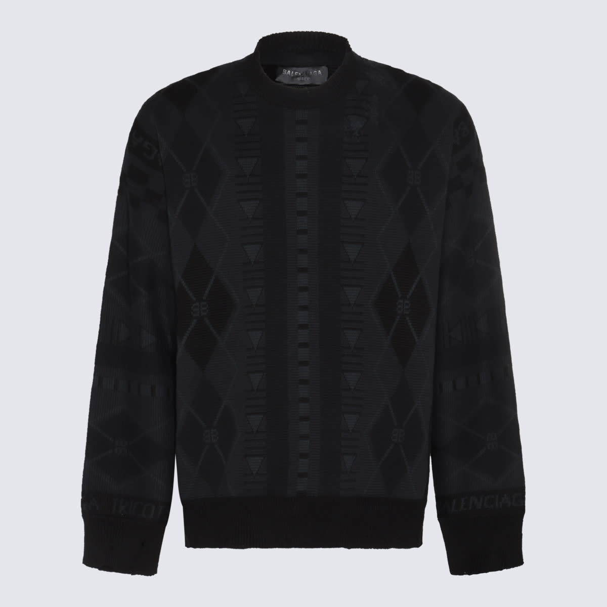 Balenciaga Men's Jacquard Crew Sweater In Grey