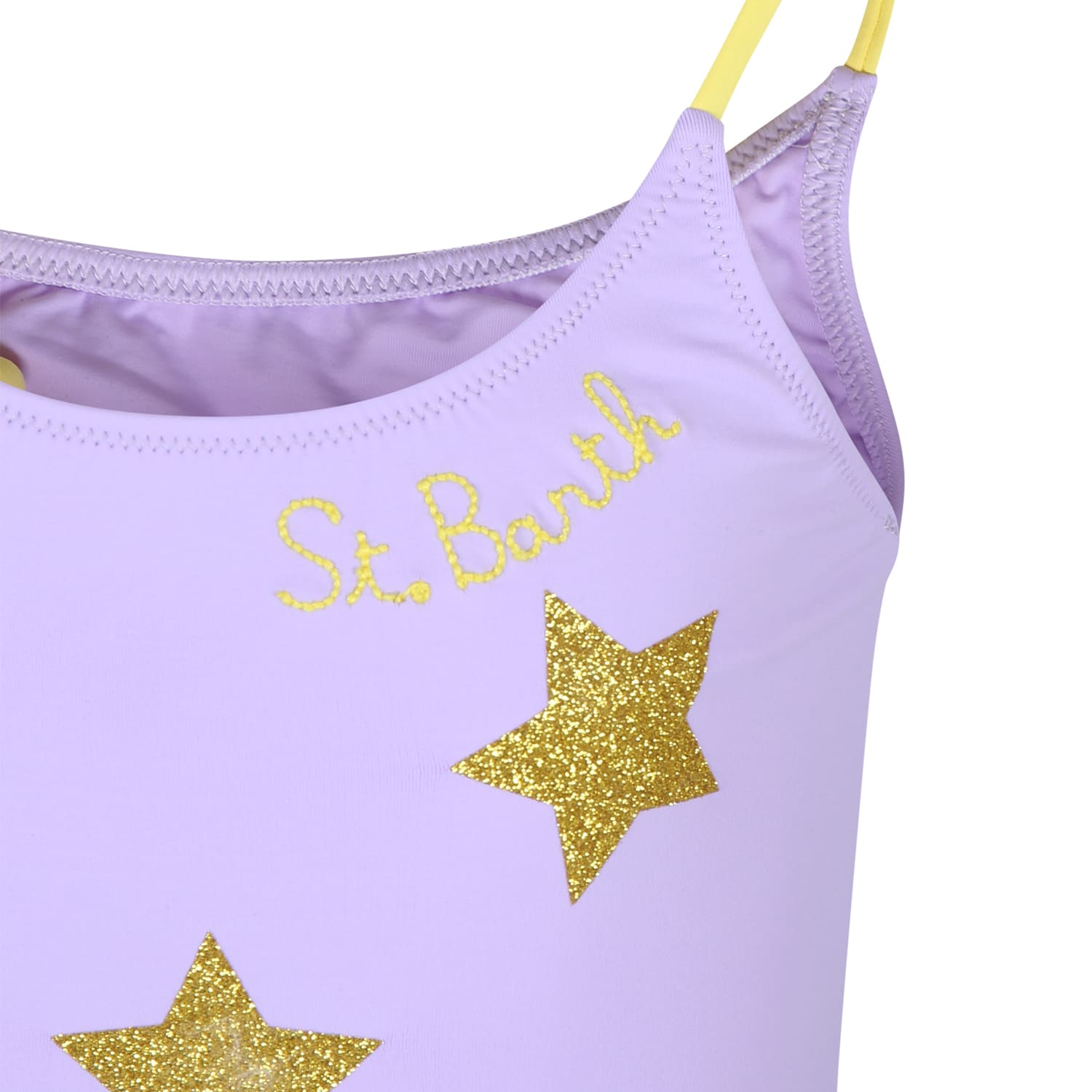 Shop Mc2 Saint Barth Purple Swimsuit For Girl With Stars In Violet