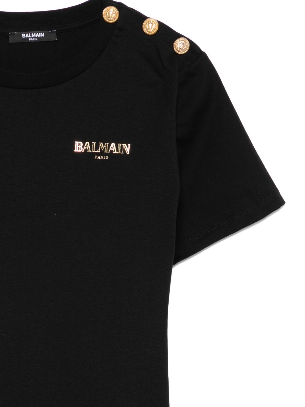 Balmain Kids T-shirt With Buttons And Logo Print In Black