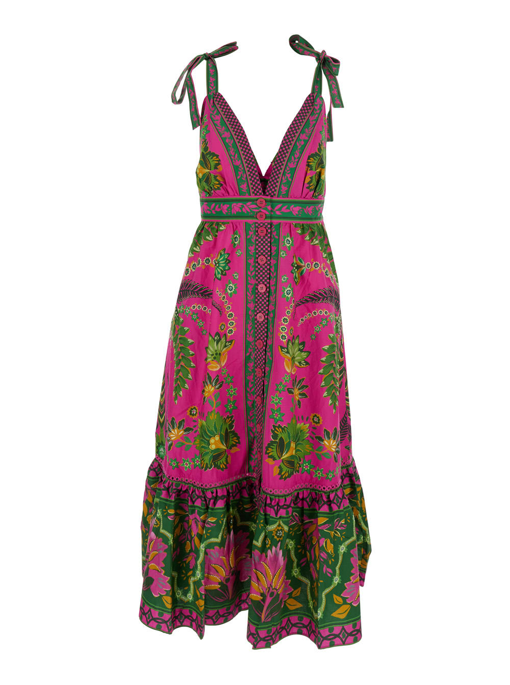 ana Tapestry Multicolor Sleeveless Long Dress With V Neck And All-over Floral Print In Cotton Woman