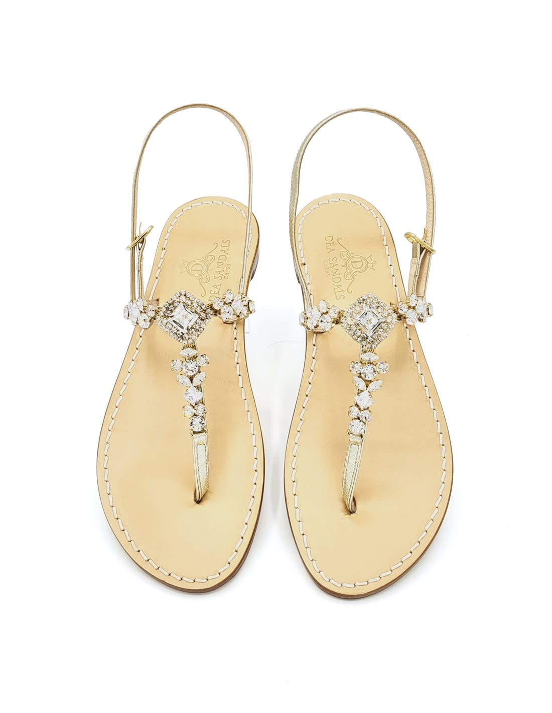 Dea Sandals Cuma Crystal Jewel Sandals In Platinum Gold Laminated, Crystals