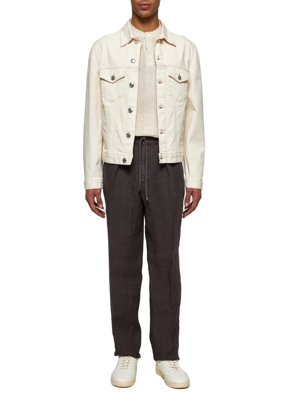 Brunello Cucinelli Classic White Denim Jacket For Men In Beige