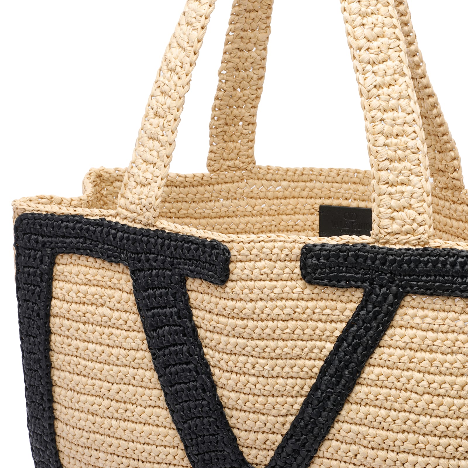 トートバッグ Valentino Garavani Woven Beige Tote Bag With Prominent Vlogo Valentino Garavani Woven Beige Tote Bag With Prominent Vlogo