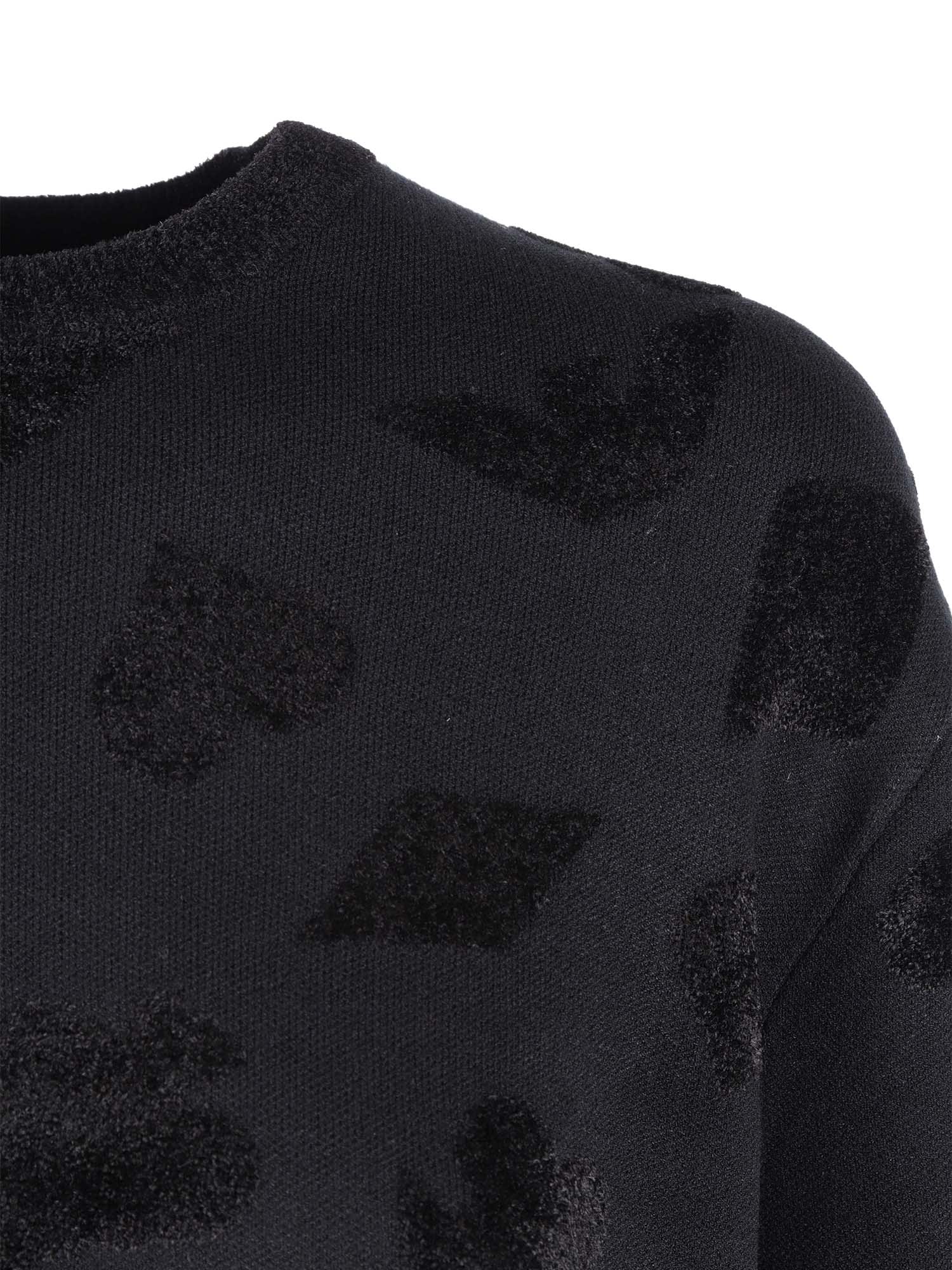 Emporio Armani Cropped Textured Knit Sweater With Abstract Patterns In Black