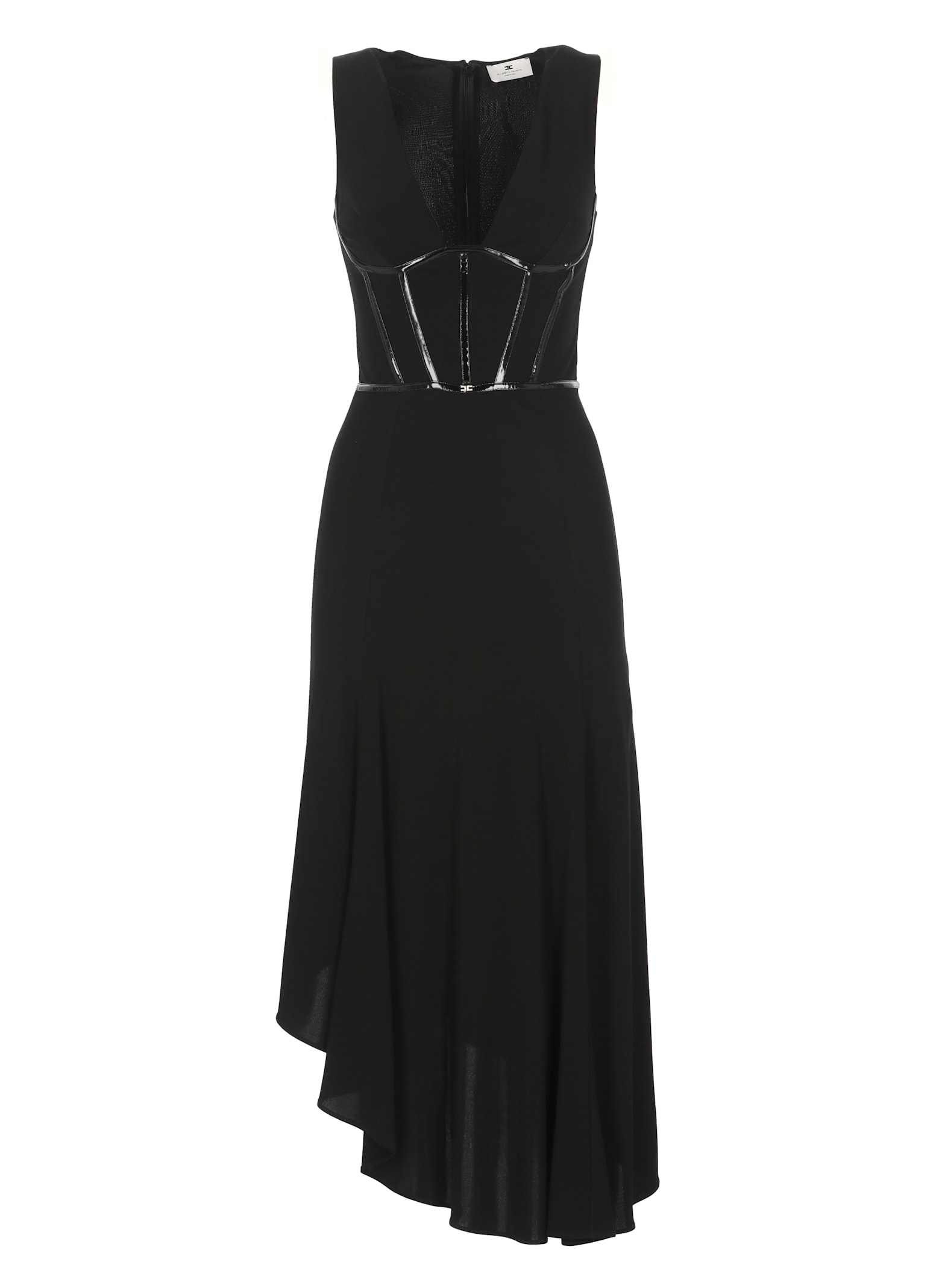 Elisabetta Franchi Viscose Midi Dress With Asymmetrical Hemline In Black