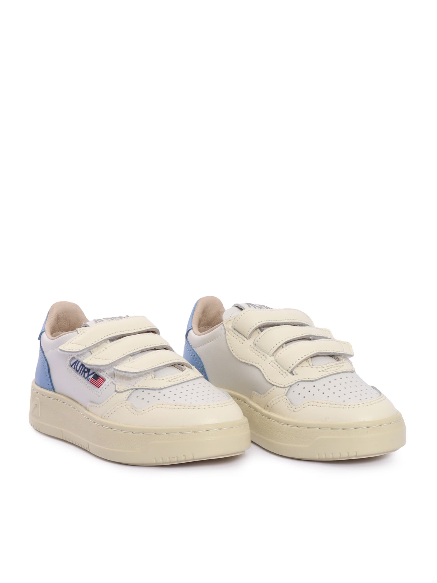 Autry Kidstripes Low Kid Leat/four Wht/drblue Sneakers In White