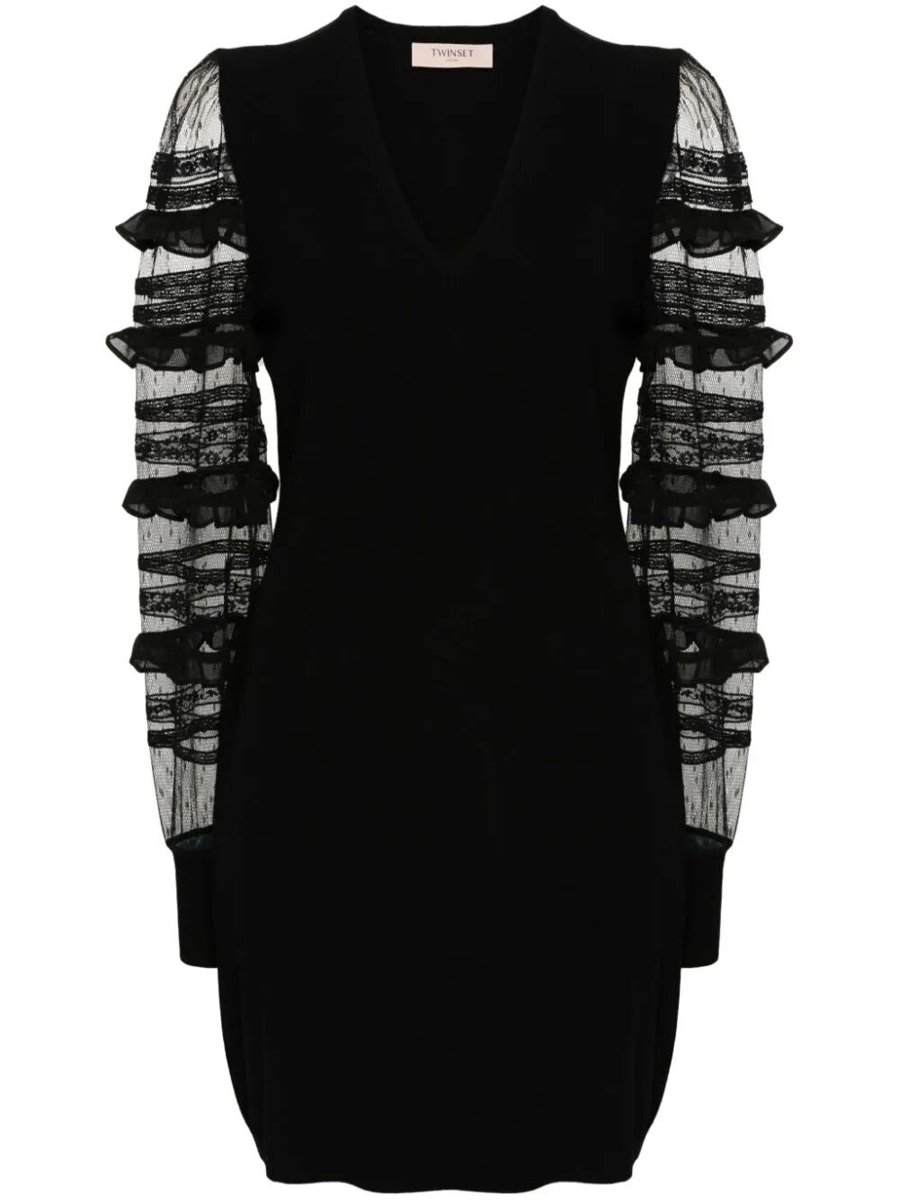 Shop Twinset Long Sleeves V Neck Mini Dress In Black