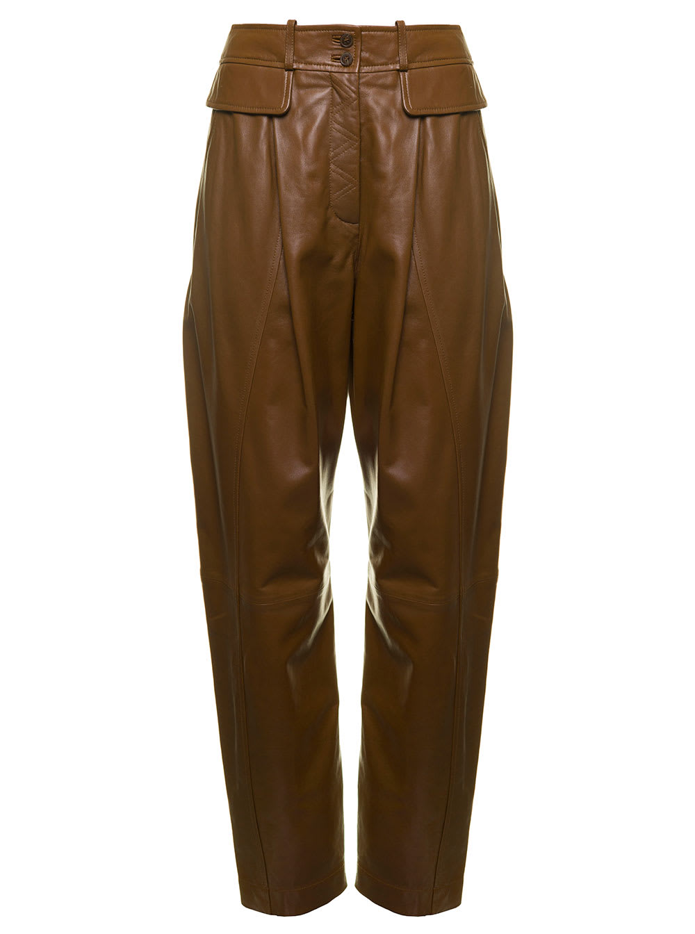 Carrot Leather Brown Pants With Pinces Woman Alberta Ferretti