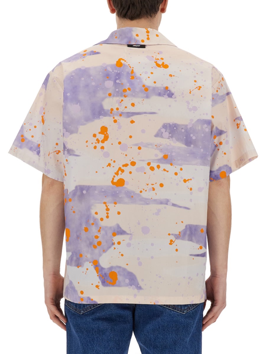 Shop Msgm Bowling Shirt With Dripping Camo Print In Lilac