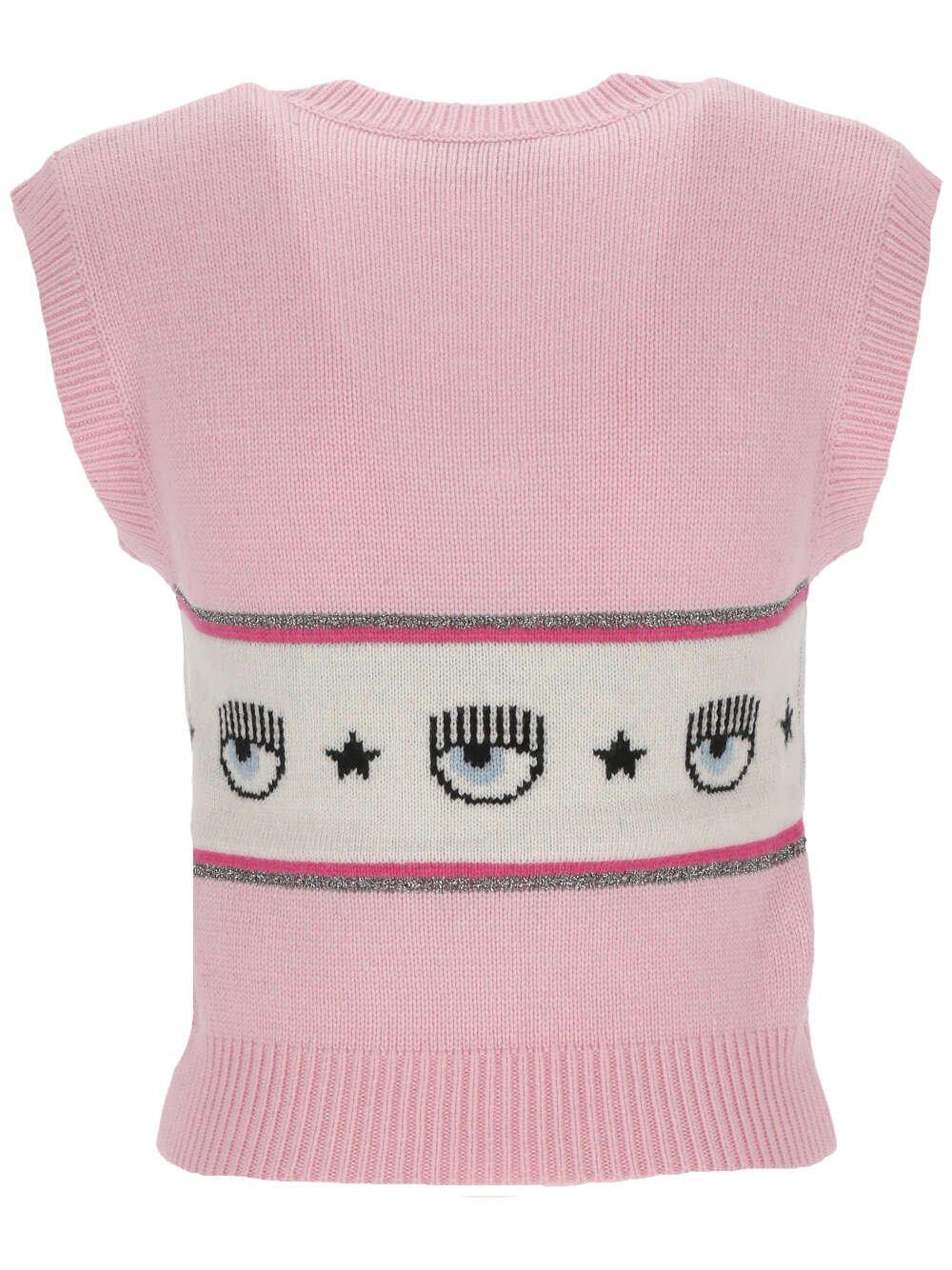 Shop Chiara Ferragni Eyelike Intarsia-knit V-neck Vest In Pink