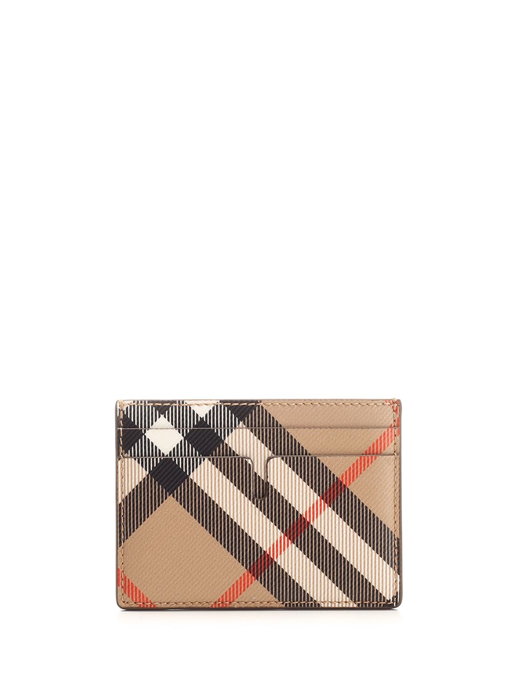 Shop Burberry Card Holder In  Check In Beige