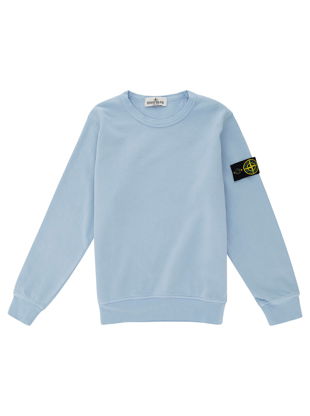 Shop Stone Island Junior Light Blue Crewneck Sweatshirt With Logo Patch In Cotton Boy