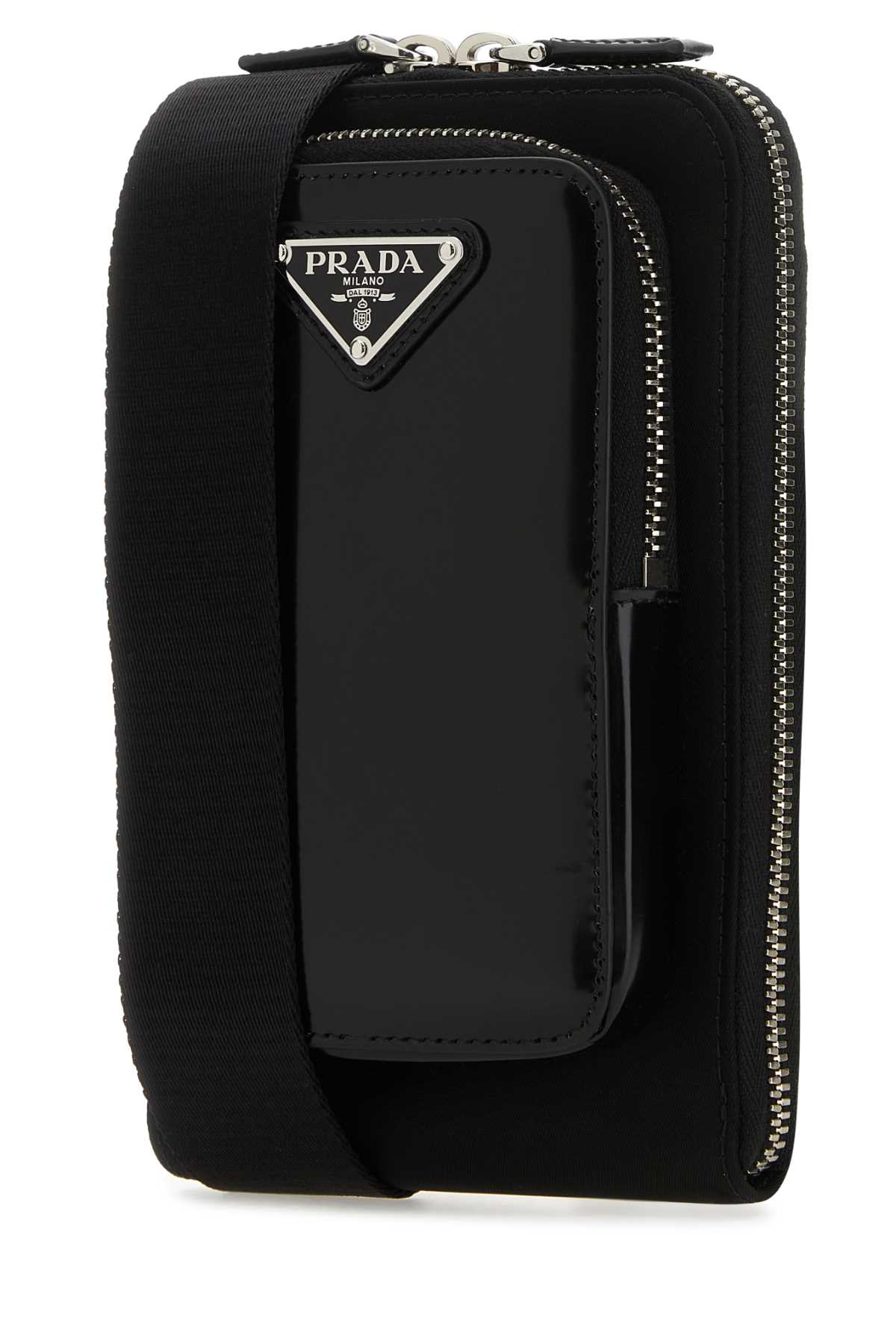 Prada Black Nylon And Leather Phone Case In Nero