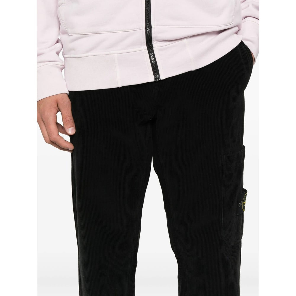 Stone Island Regular Tapered Cargo Trousers With Elastic Waistband In Black