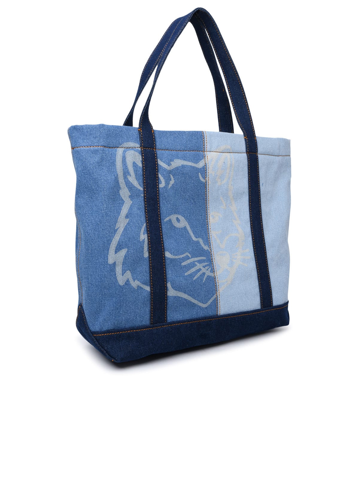 Shop Maison Kitsuné Tote Light Blue Cotton Midi Bag