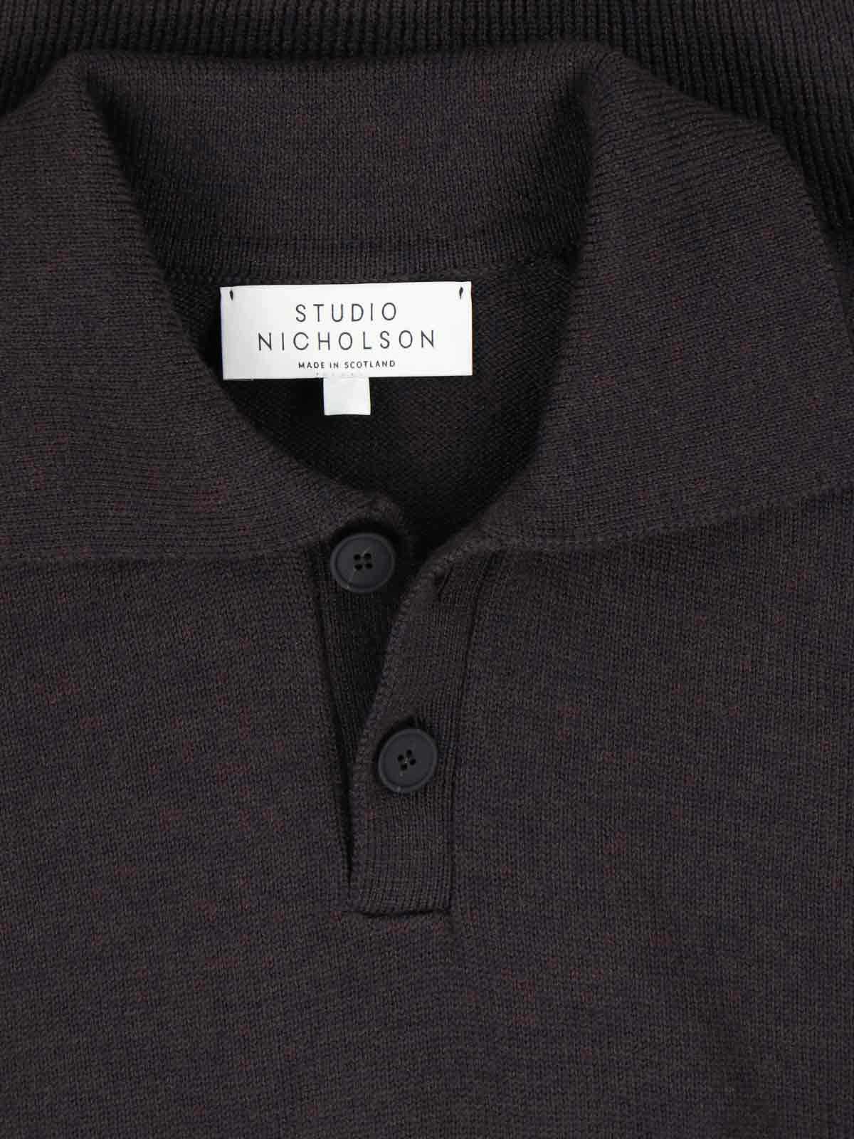 Studio Nicholson Classic Brown Knit Sweater With Ribbed Cuffs And Hem In Blue