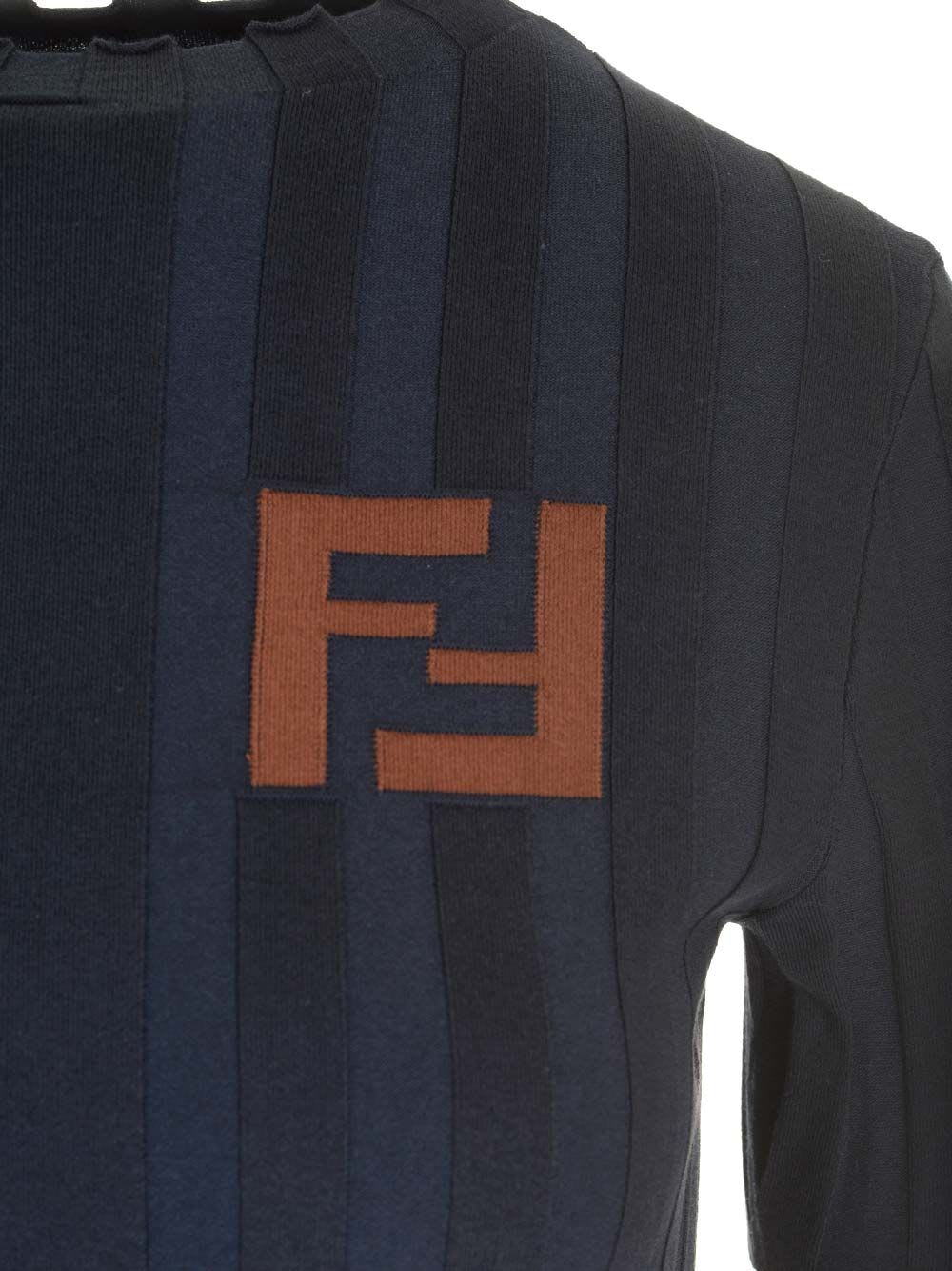 Shop Fendi Slim Fit Knit Top In Blue