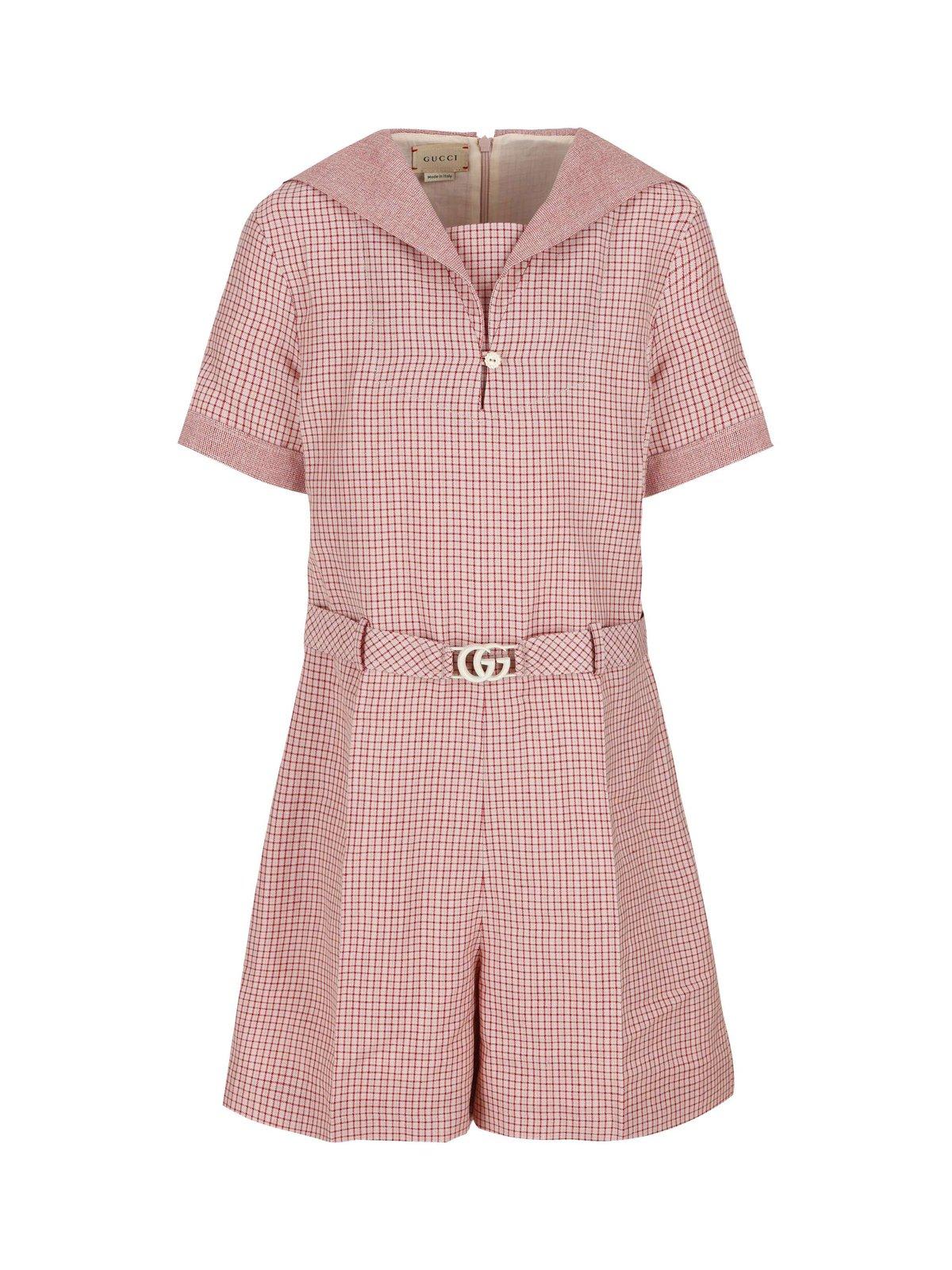Gucci Checked Belted Short-sleeved Jumpsuit