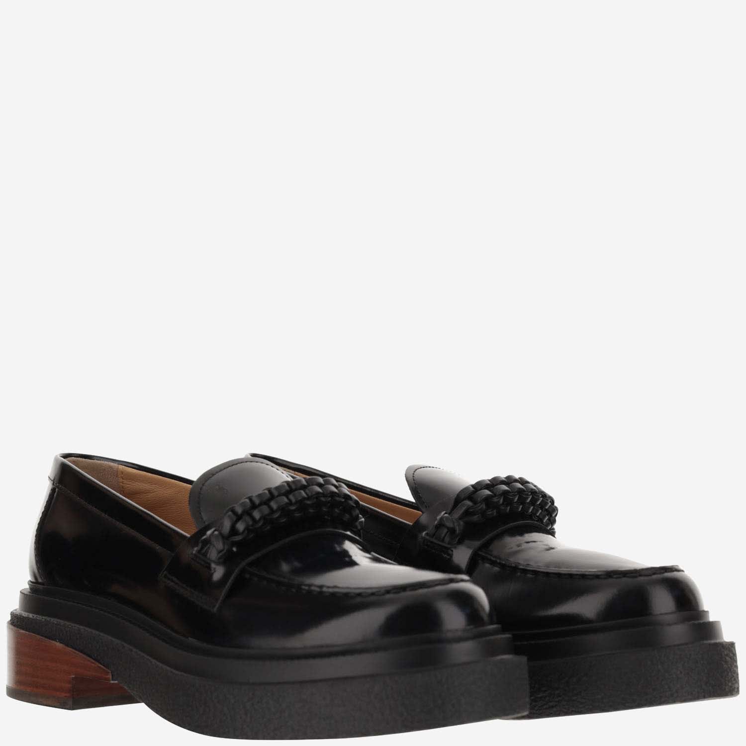 Tod's Leather Loafers With Weave In Black