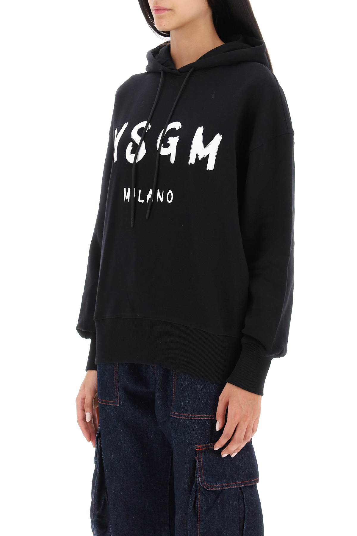 Shop Msgm Brushed Logo Hoodie In Black