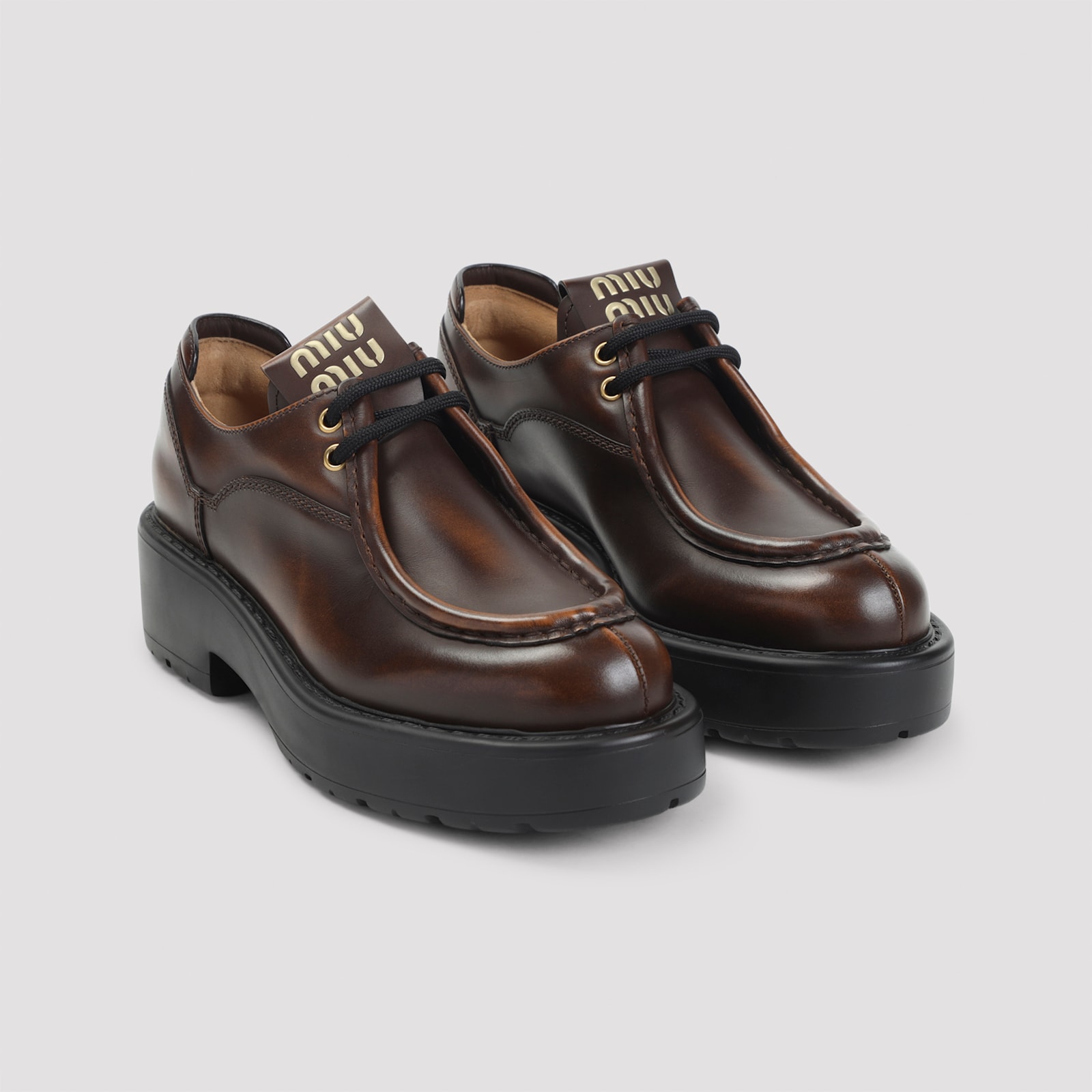 Miu Miu Lace-up Shoes Featuring Chunky Sole In Brown