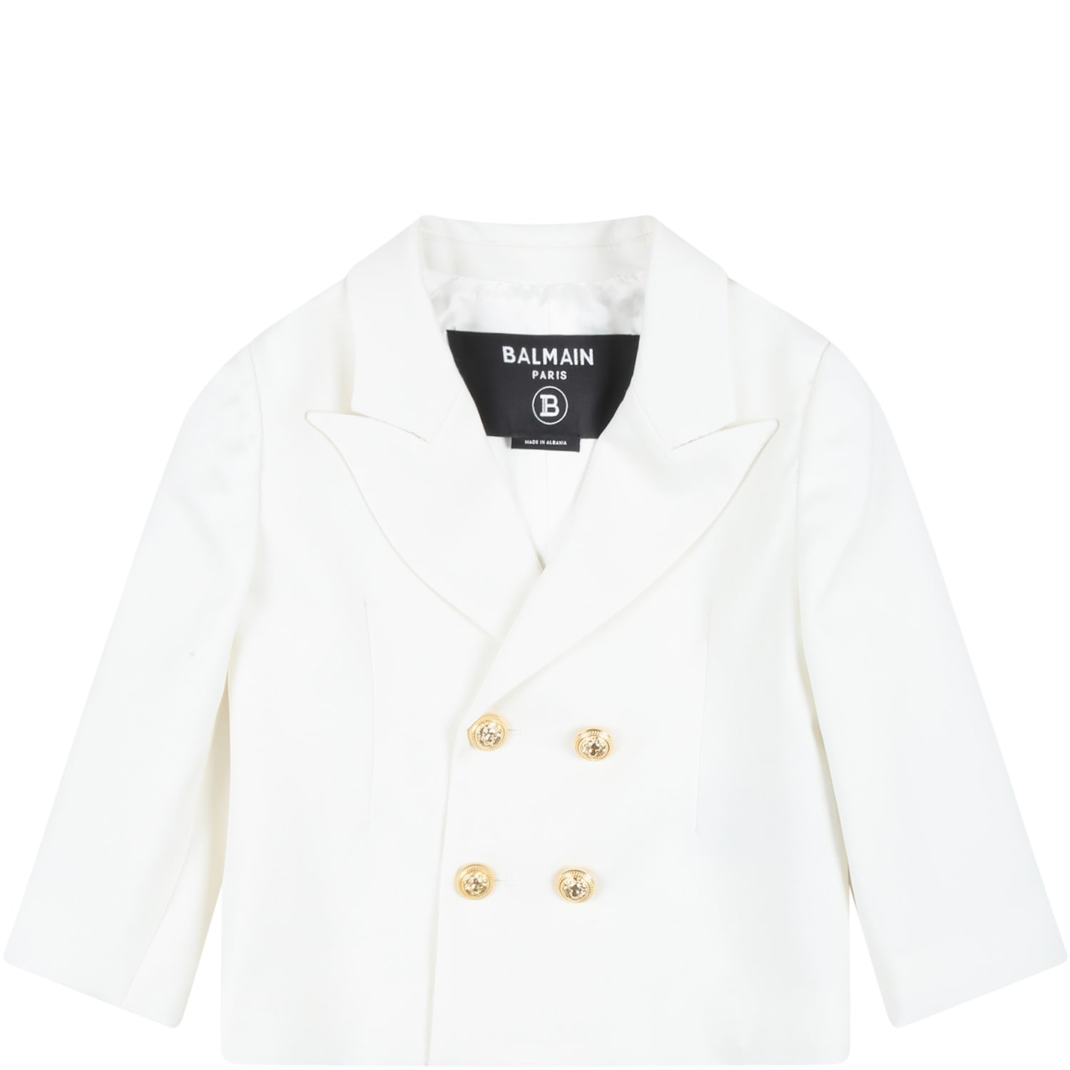 Balmain Black Jacket For Baby Boy With Buttons In Ivory