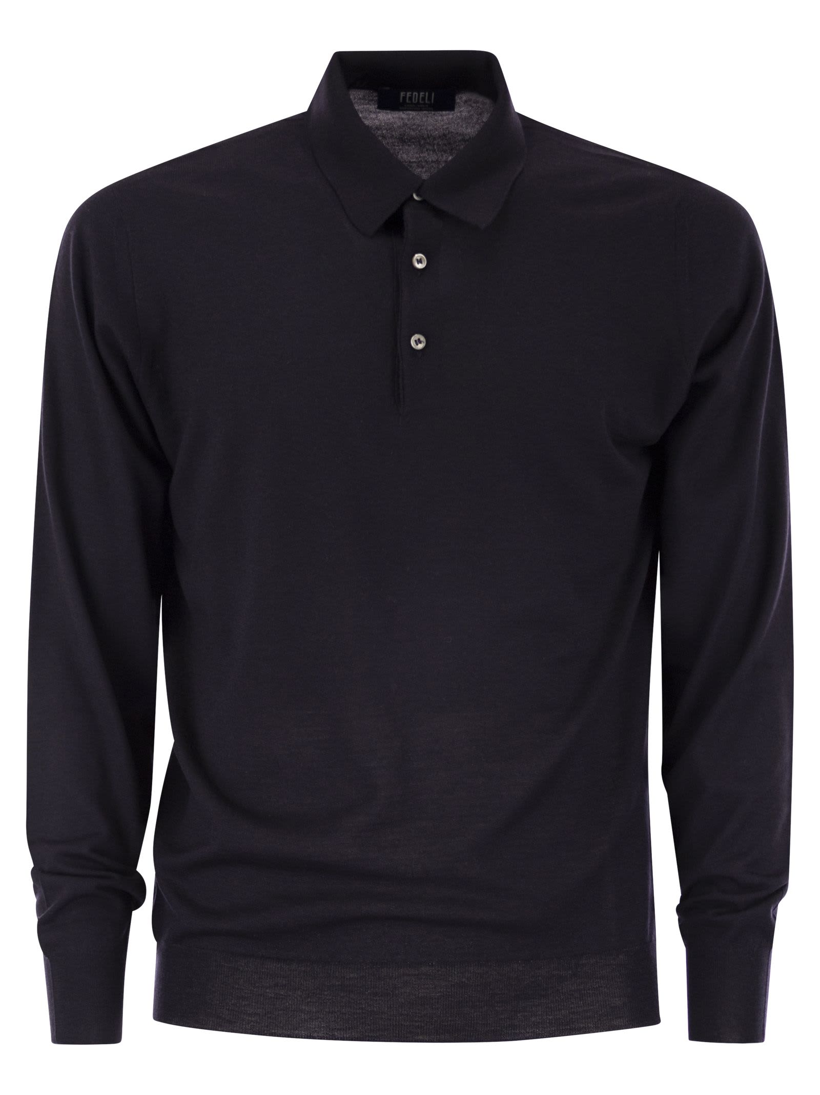 Fedeli Three-button Virgin Wool Polo Shirt In Blue