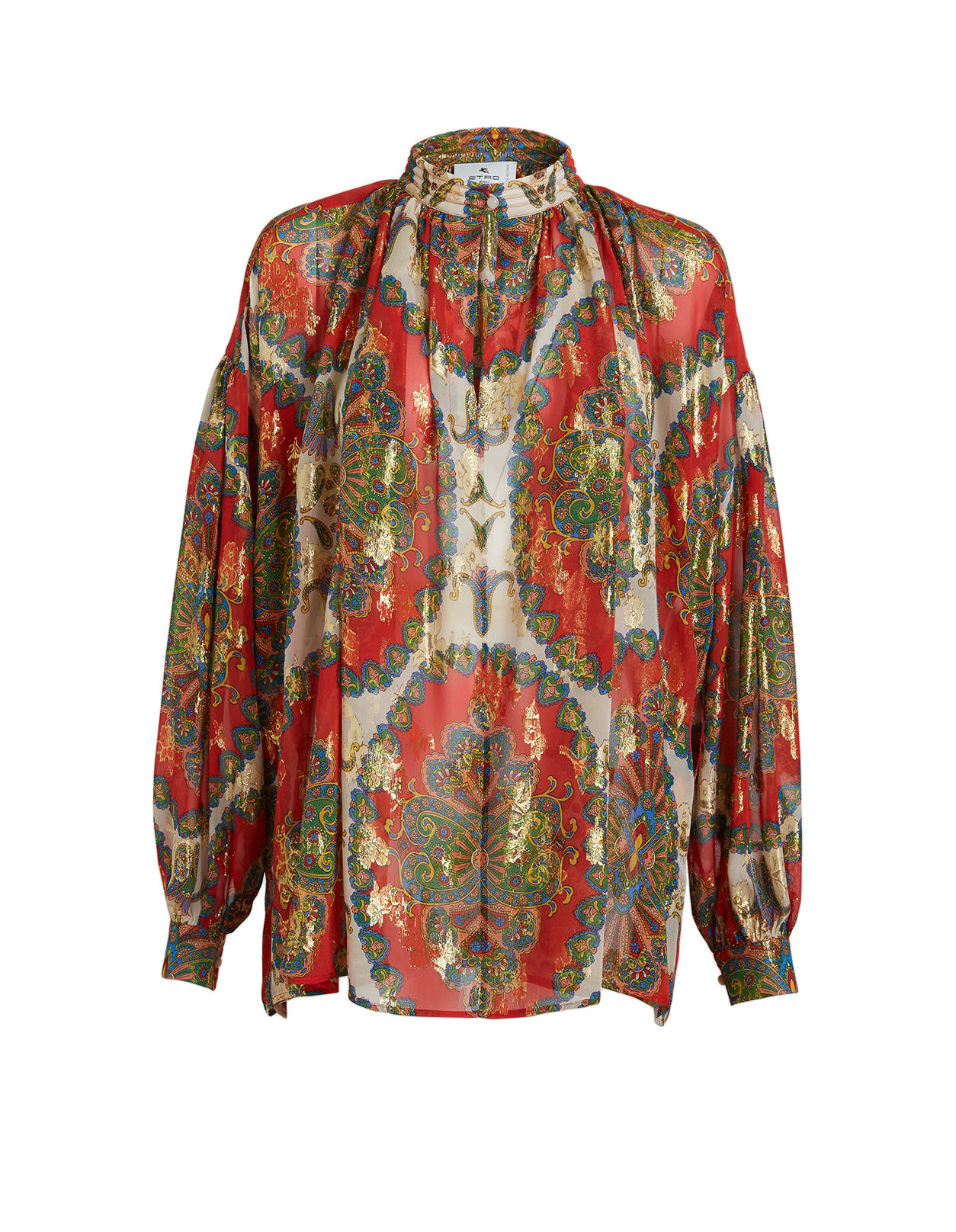 Etro Woman Silk Blouse With Gold Embroidery And Paisley Medallion Print