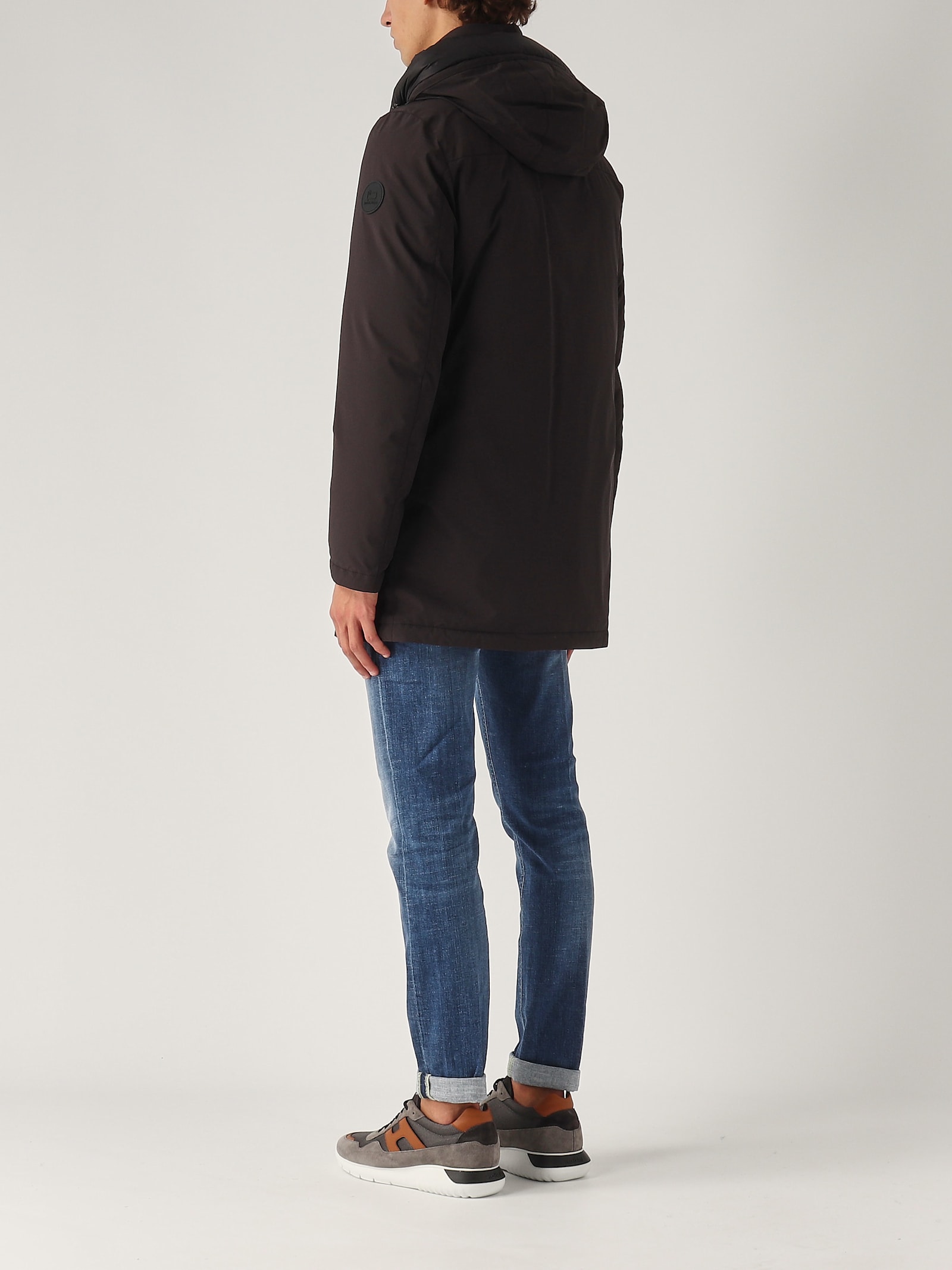 Shop Woolrich Mountain Parka Down Stretch Raincoat In Nero